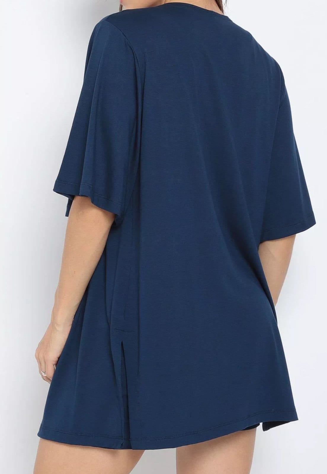 Vista 2 Conjunto Maria Paes Short, Kimono e Regata Marinho e Off White Maria Paes azul marinho/off-white white