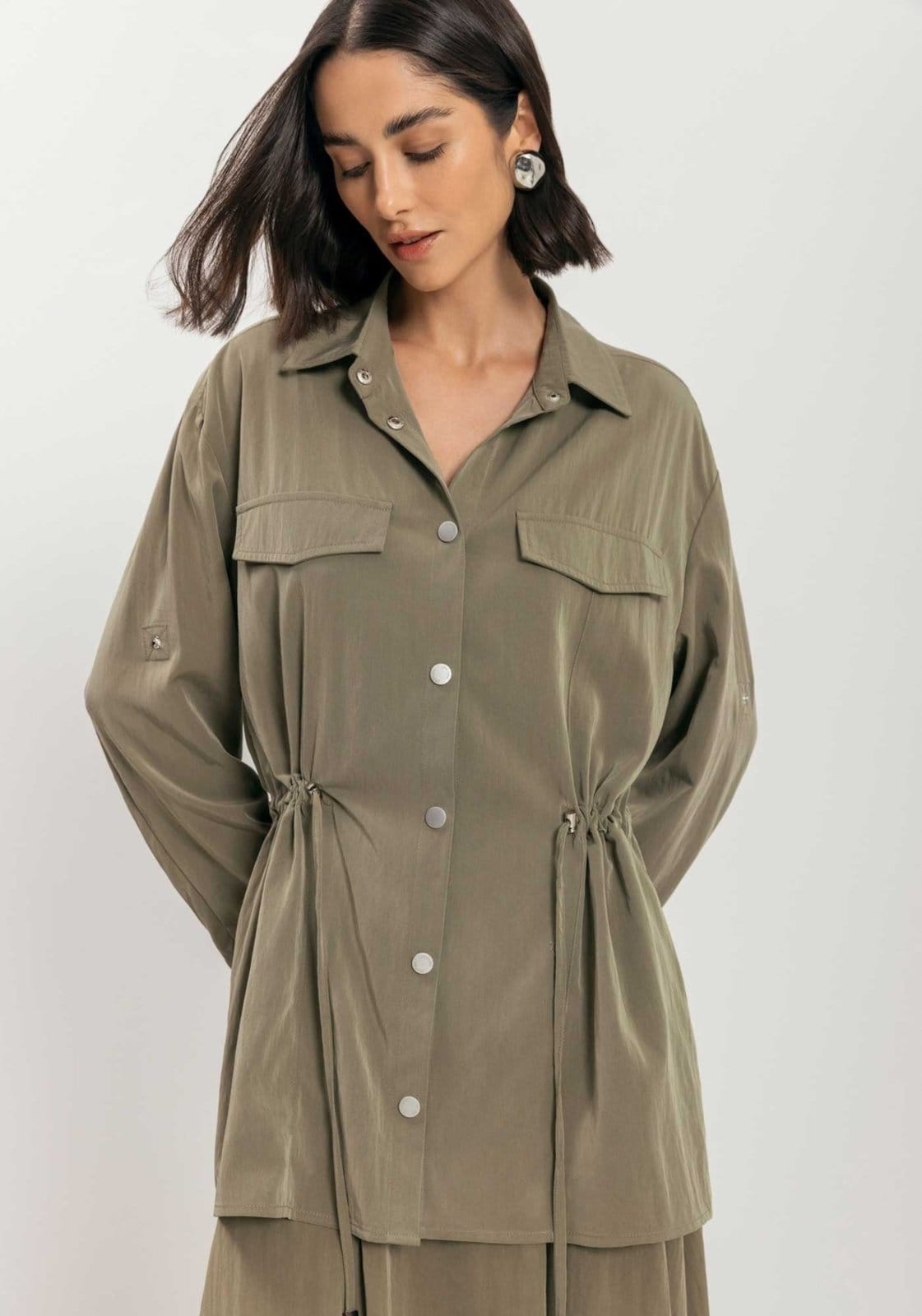 Vista 2 Parka Alongada Com Botões E Regulagem Na Cintura Lez a Lez verde