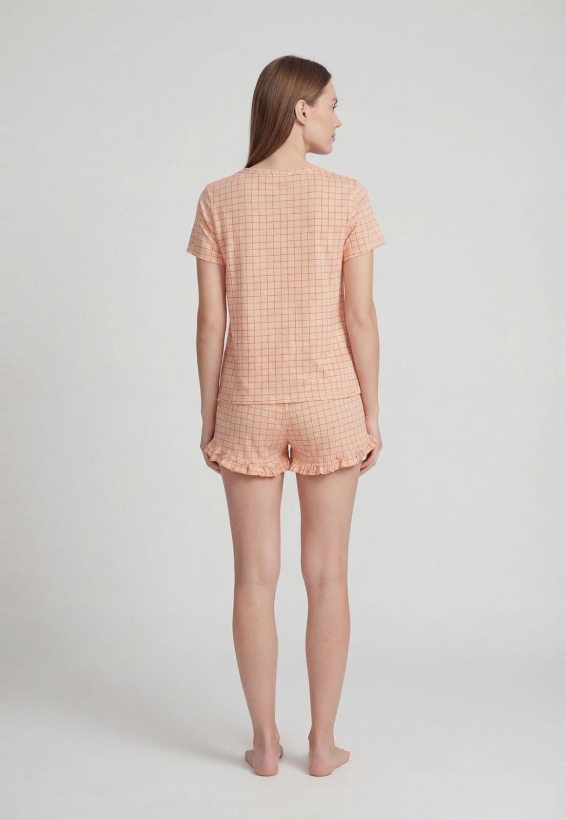 Vista 2 Conjunto Pijama Feminino Hering Xadrez êssego Hering laranja