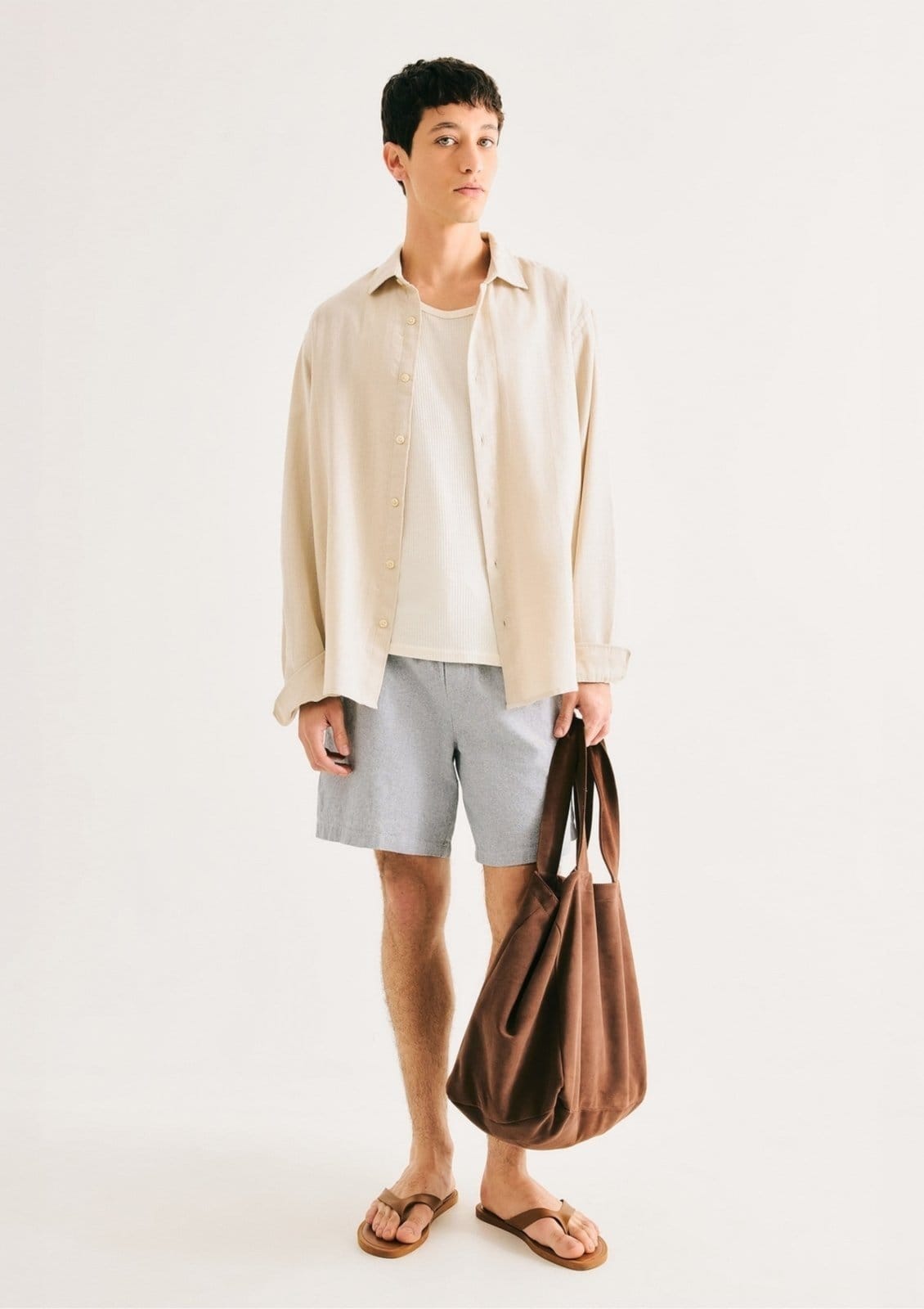 Vista 2 Camisa Masculina Fio Tinto Listrada Hering bege