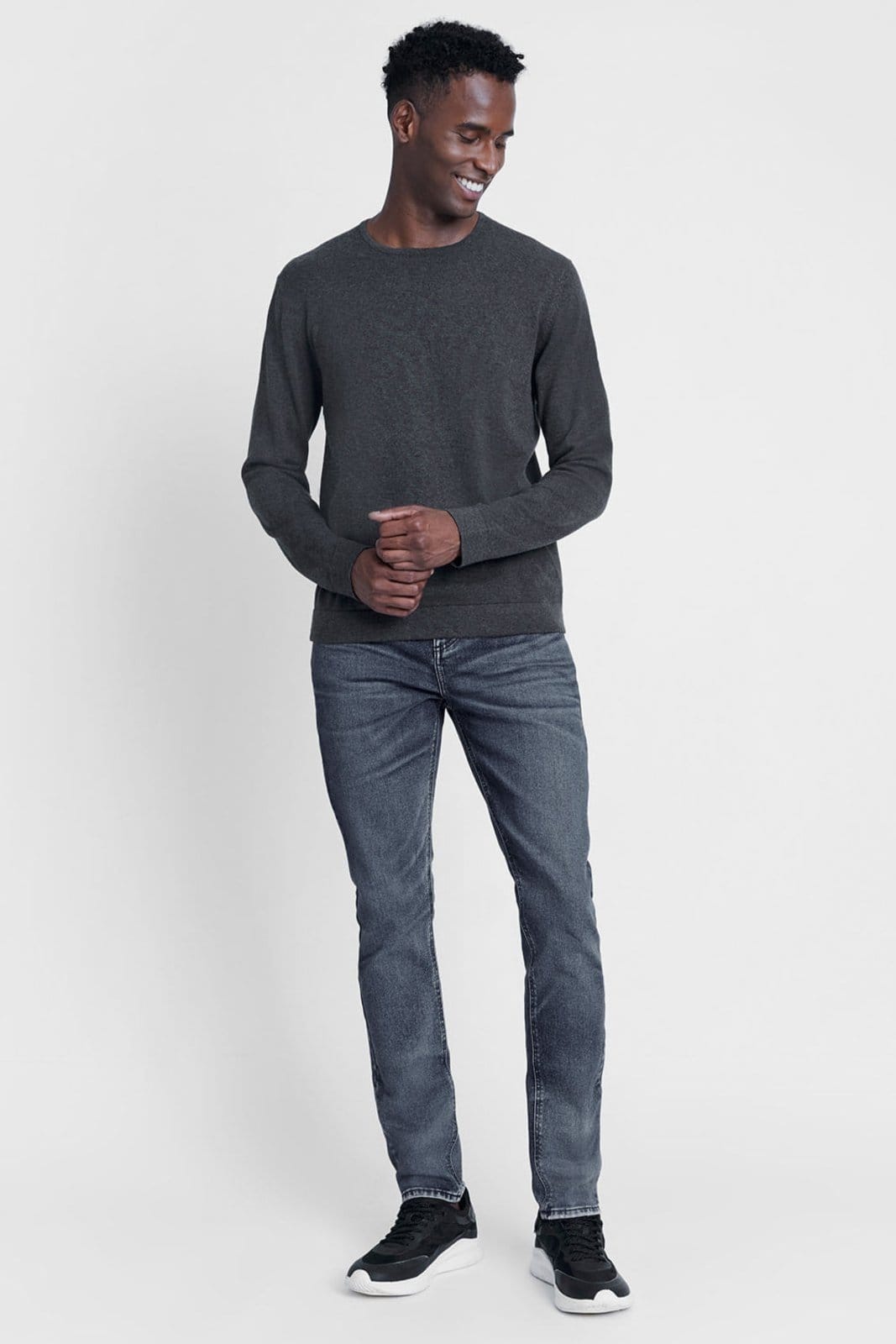 Vista 2 Tricot Aramis Manga Longa Gola Careca Mescla Aramis grafite