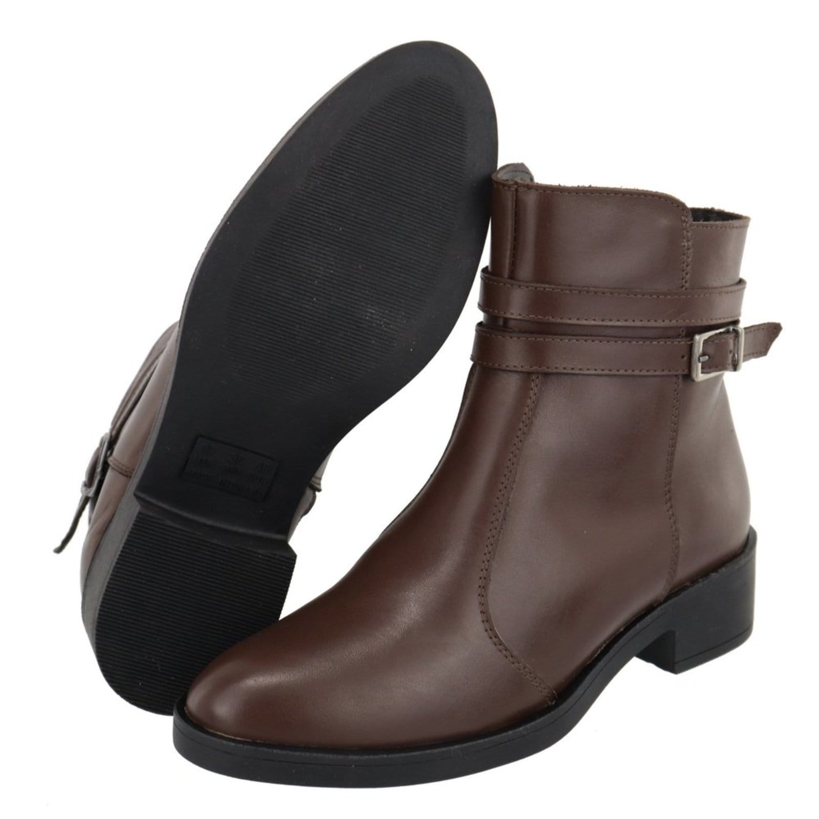 Vista 2 Bota em Couro Feminina Cano Curto Chocolate Fivela Lançamento TELLINI STORE marrom