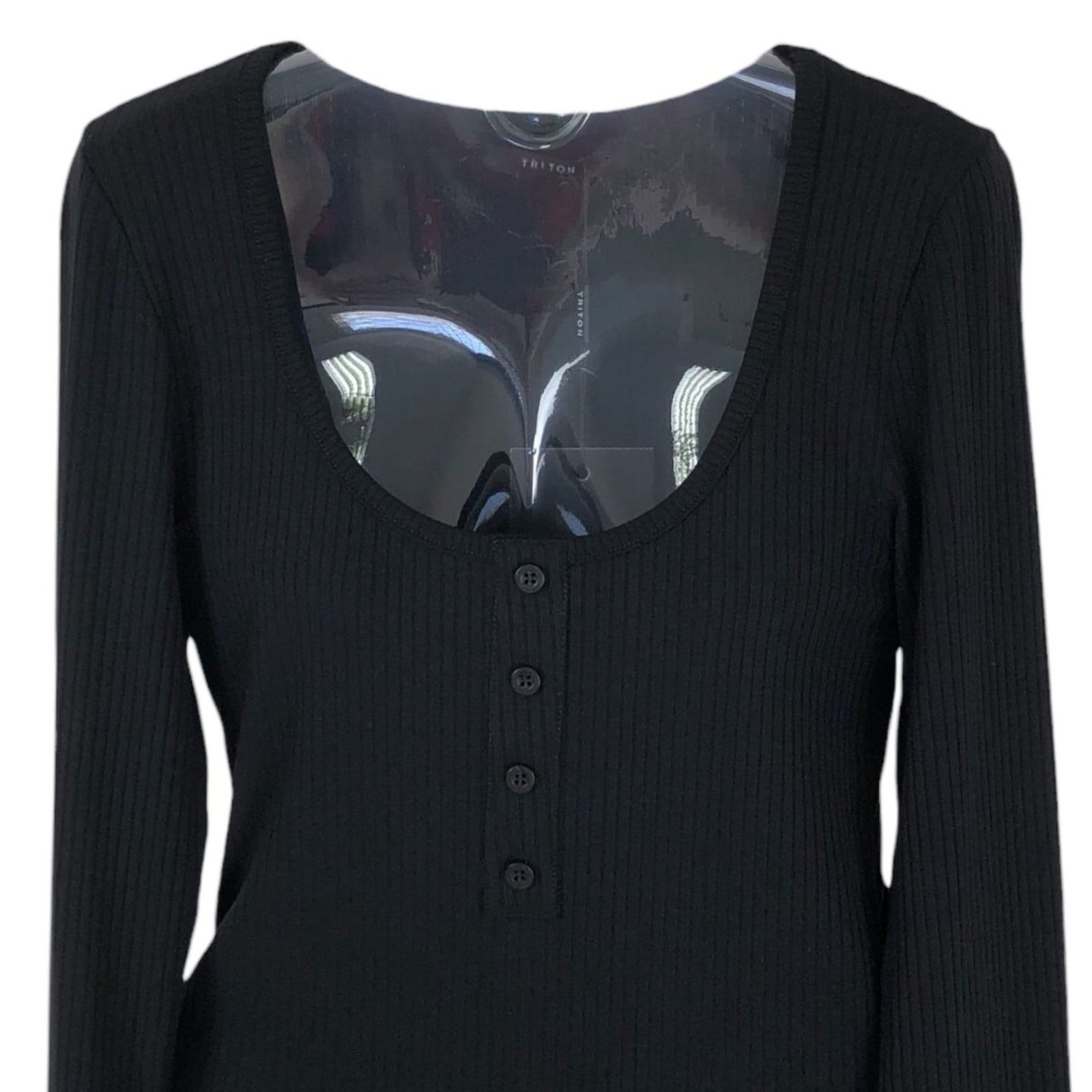 Vista 2 Vestido Canelado Manga Longa Triton Triton preto