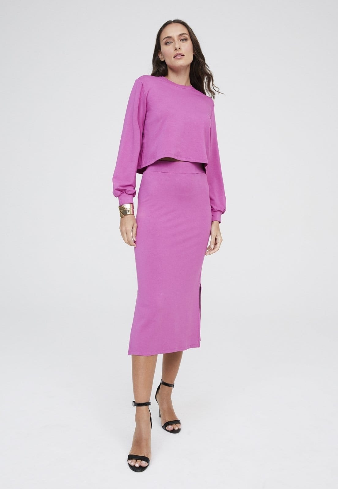 Saia Midi Traymon Molevisco Com Fendas Uva