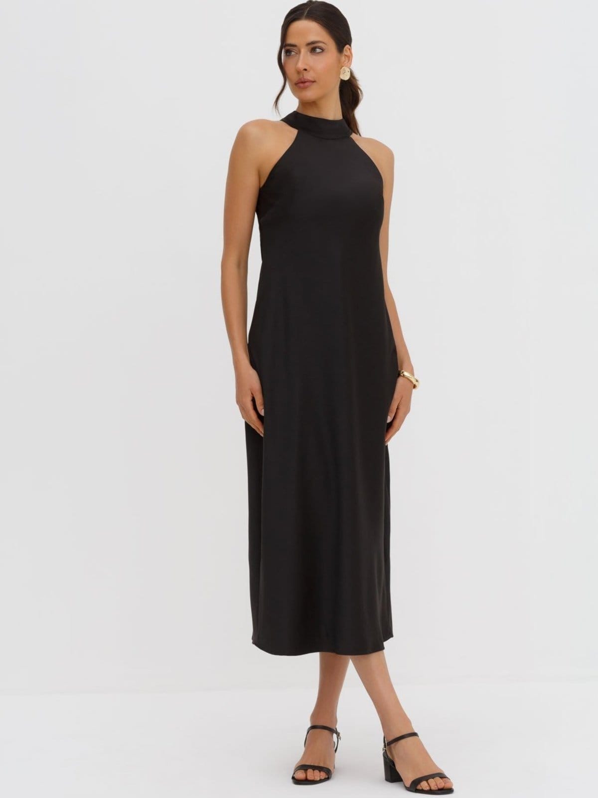 Vista 2 Vestido Gola Alta com Amarração Indira Principessa preto