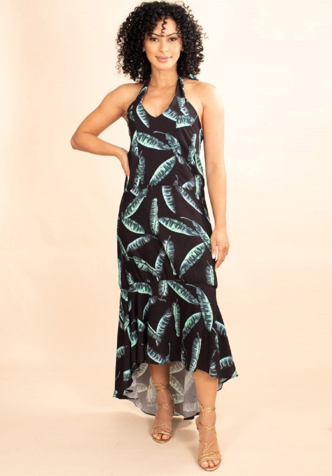 Vista 2 Vestido Ara Mullet Frente Única com Babado Jardim Das Folhas Amazonia Vital azul/estampado/floral