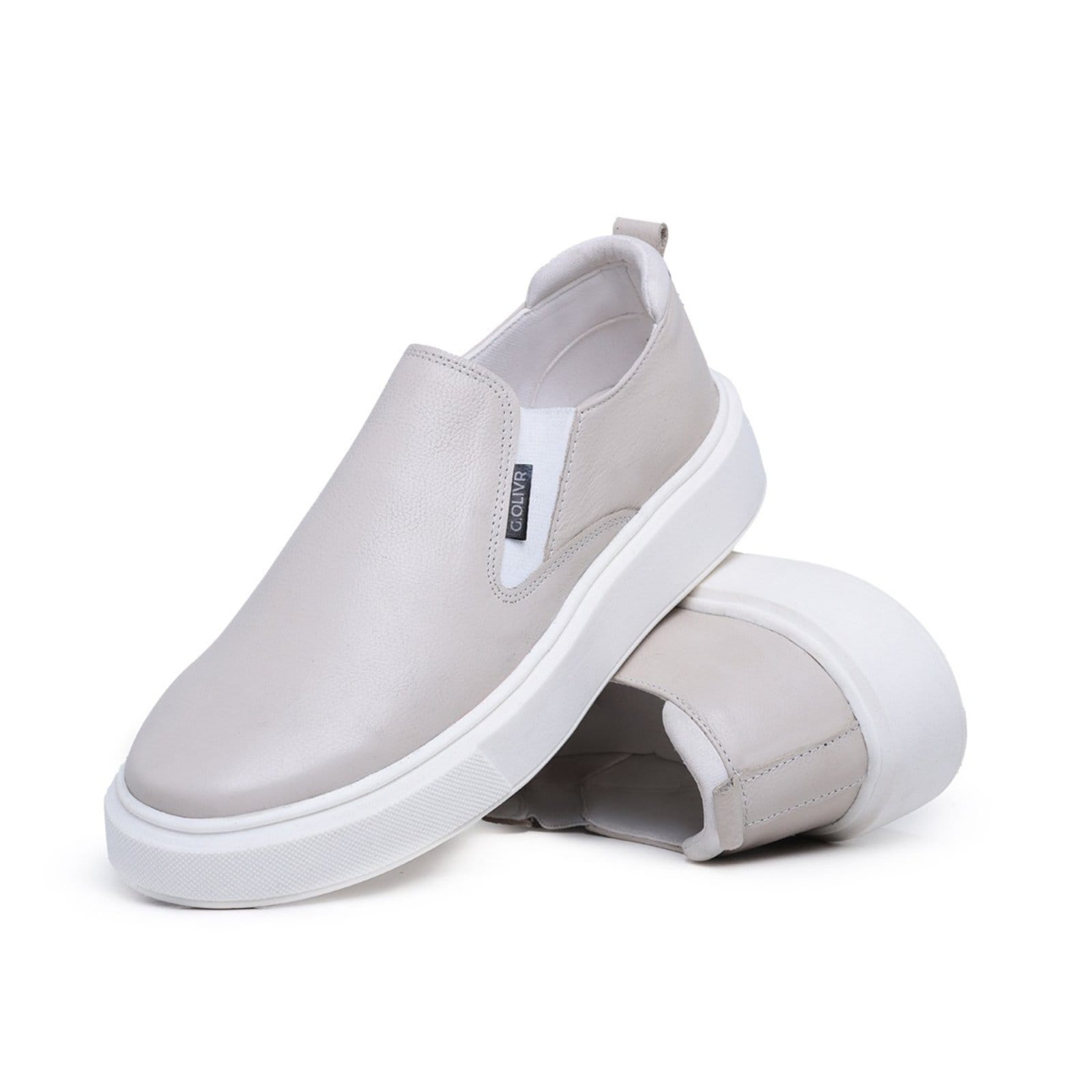 Vista 2 Sapatenis Slip On Lavini Couro Casual Casamento Sola Alta Gelo Lavini Shoes branco