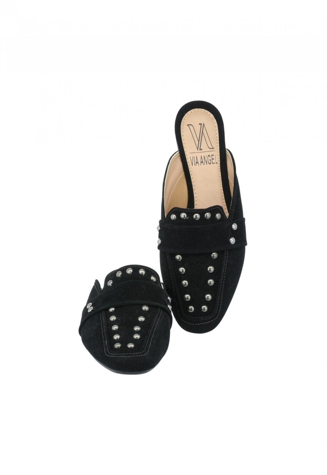 Vista principal Mule Feminino Bico Quadrado Sapatilha Confortavel Via Angel 4401 VIA ANGEL preto