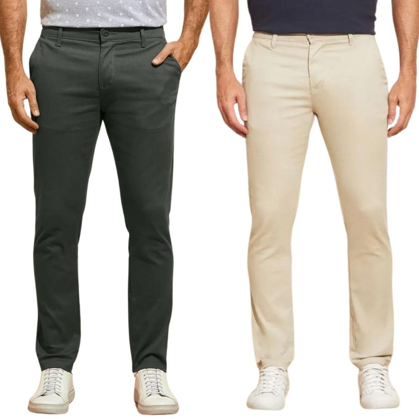 Kit 2 Calças Industrie de Sarja Chino Com Bolso Traseiro Embutido Alfaiataria Skinny Cinza e Areia