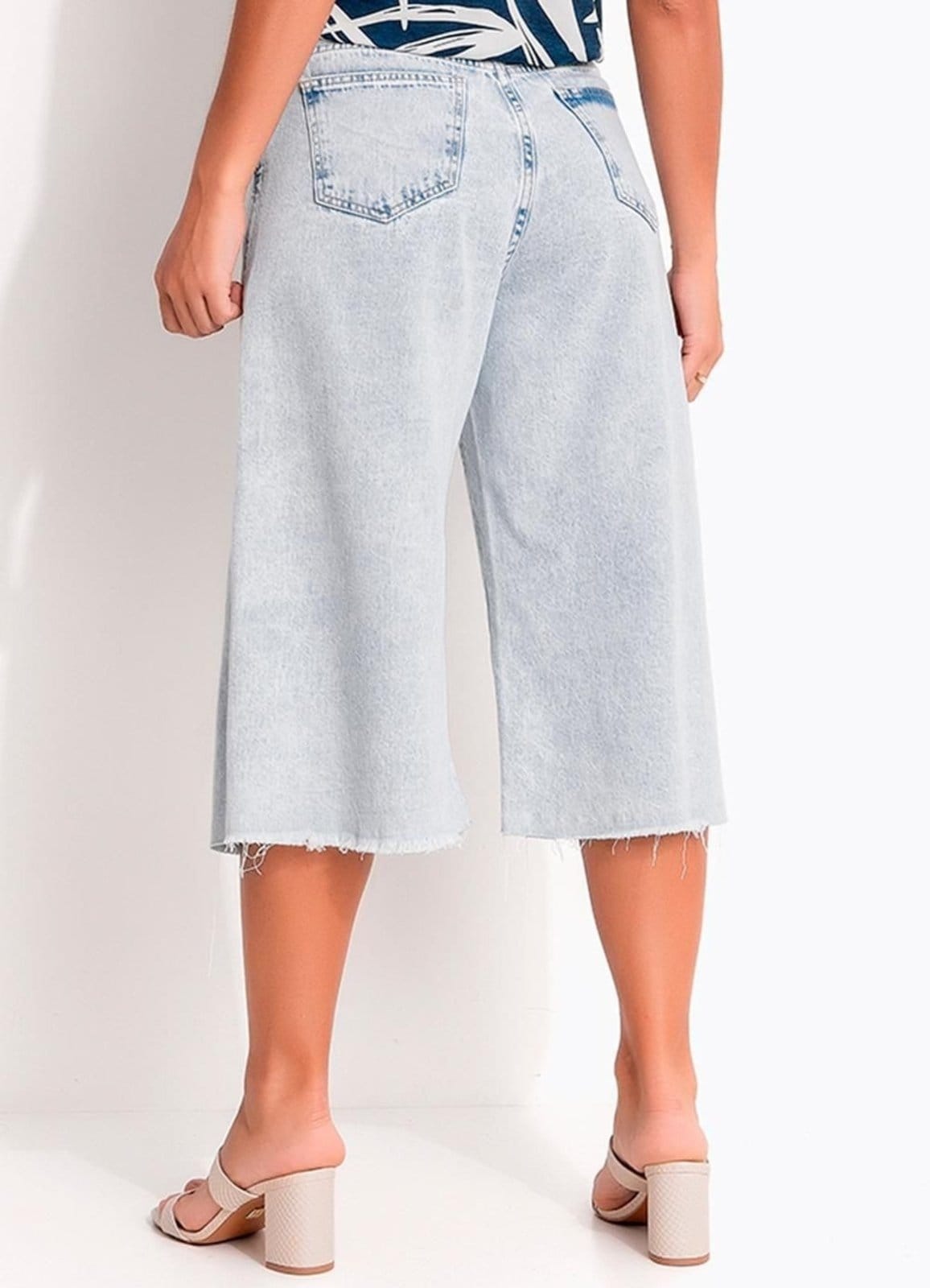 Vista 2 Jorts Em Tecido Sarja Jeans Claro Quintess azul