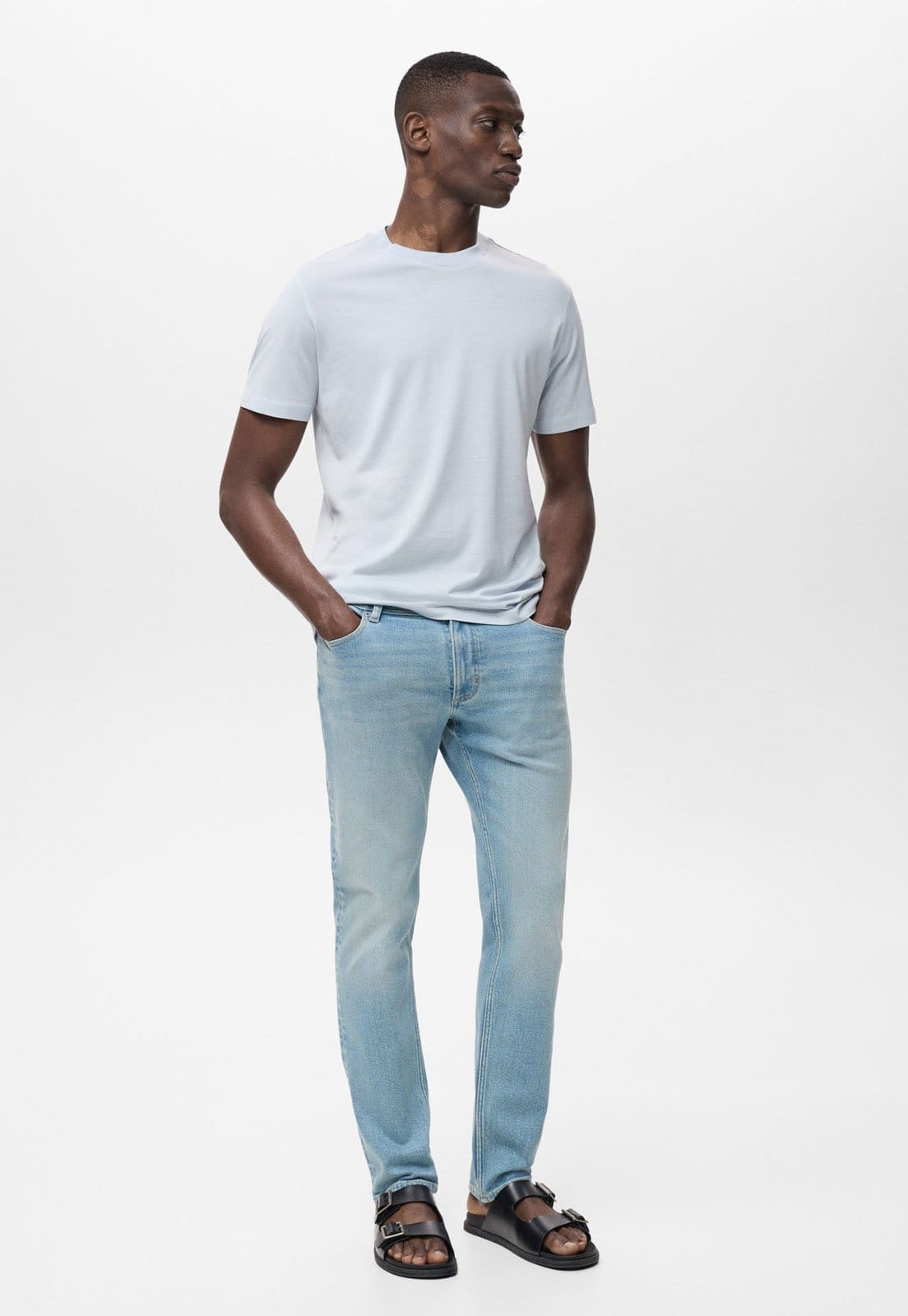 Vista 2 Calça Jeans Masculina Mango Reta Claro Mango azul