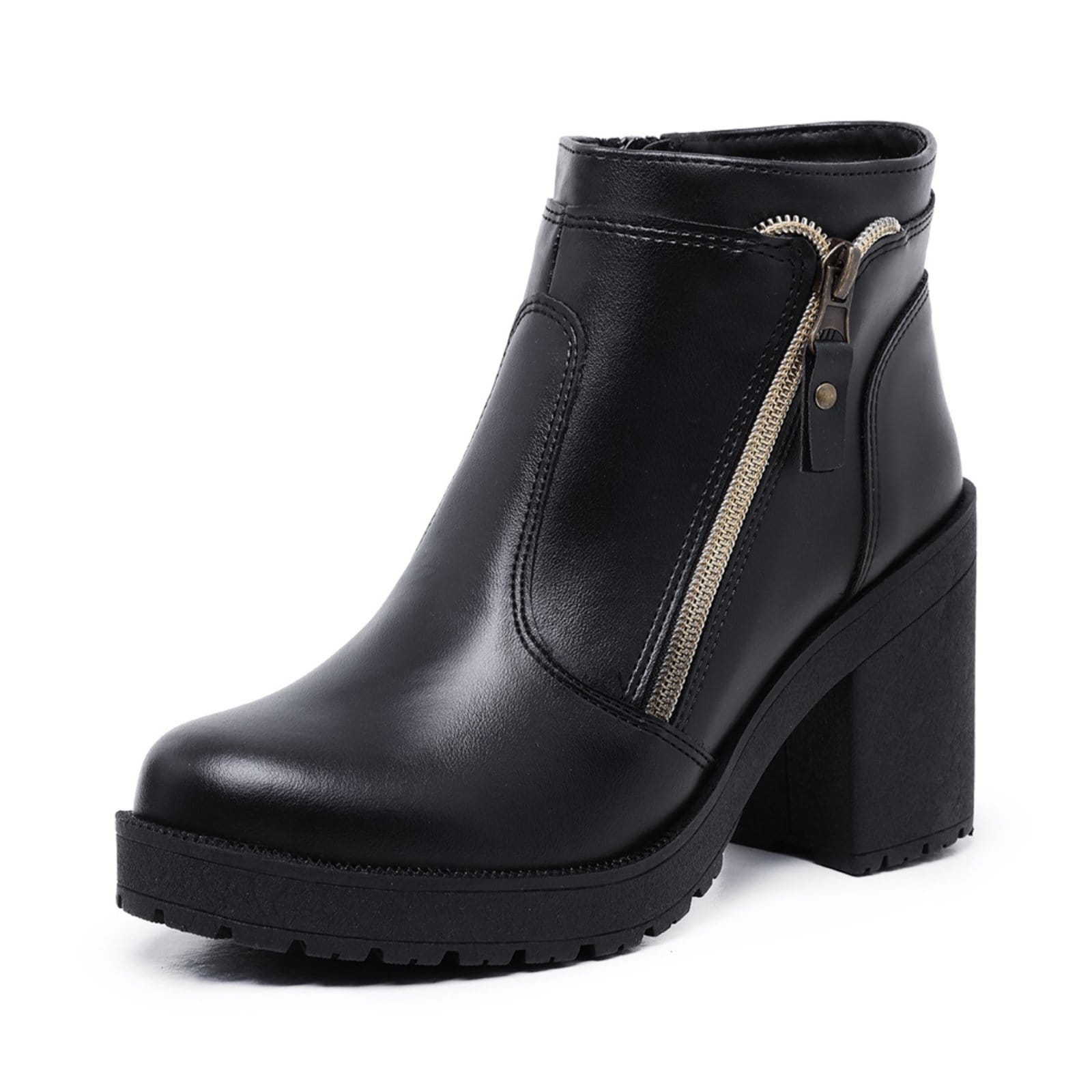 Vista principal Bota Cano Curto Feminina Salto Bloco com Ziper Lateral Preta Yes Basic preto