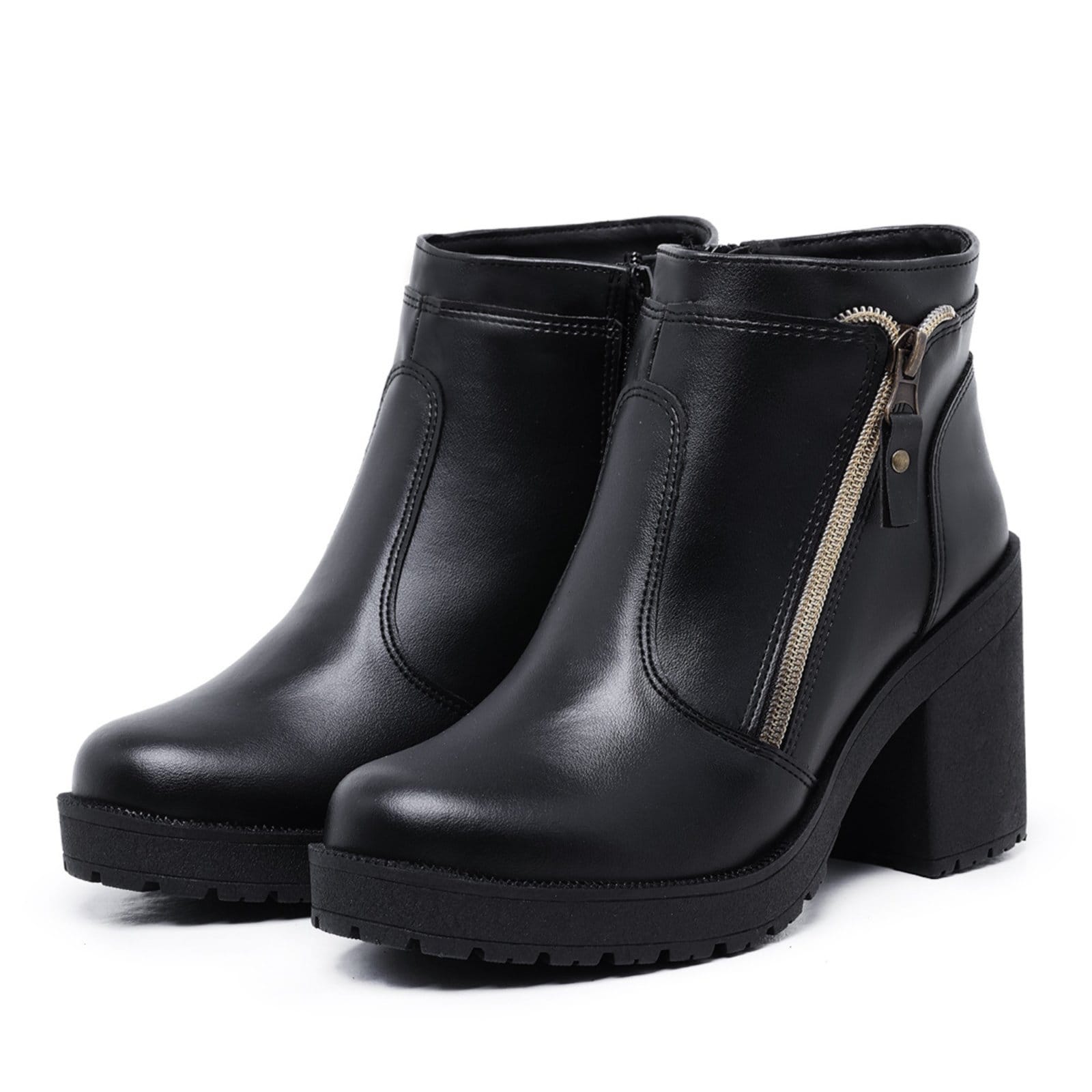 Vista 2 Bota Cano Curto Feminina Salto Bloco com Ziper Lateral Preta Yes Basic preto