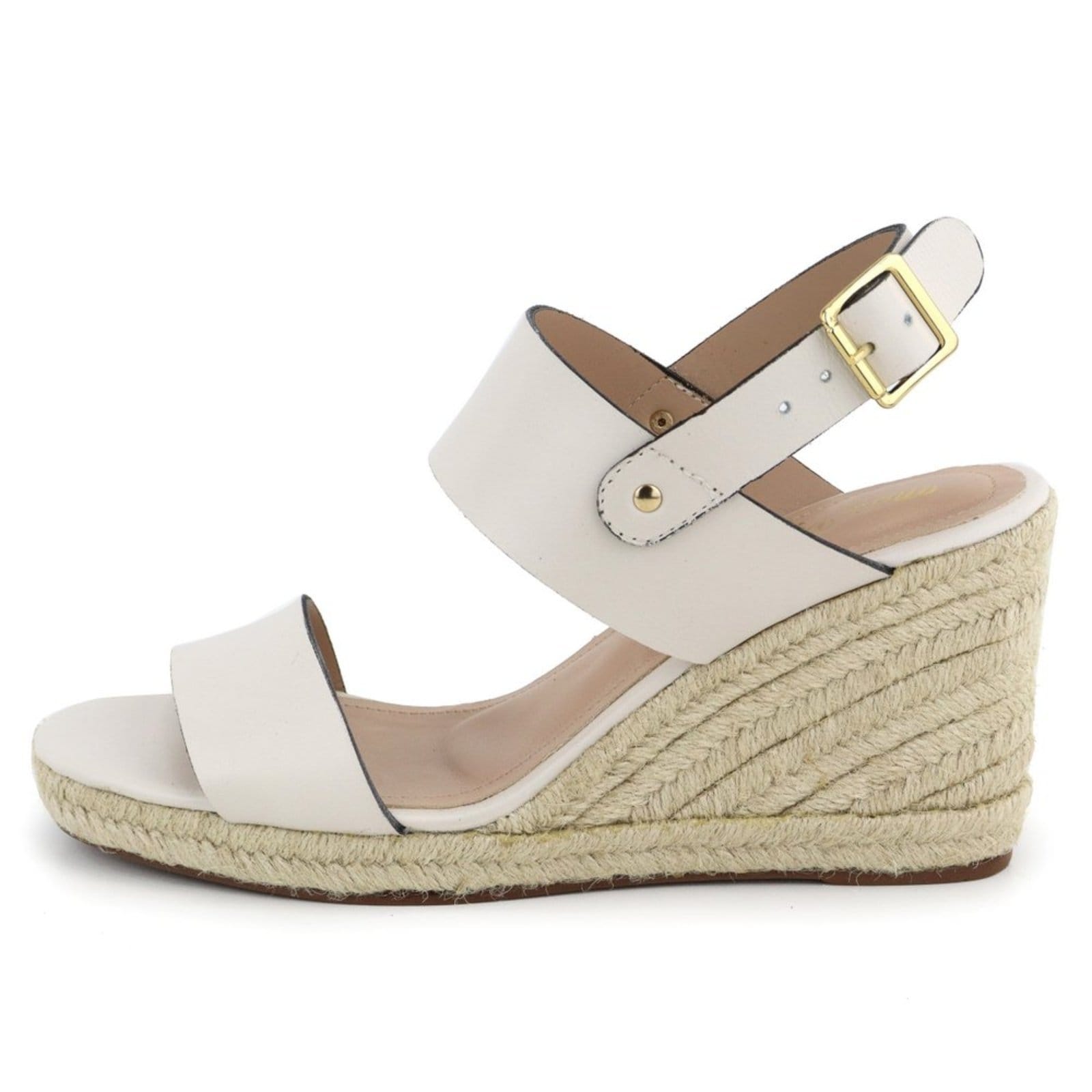 Sandália Anabela Feminina Em CouroMaria Paula Tiras Largas Cordas Off White