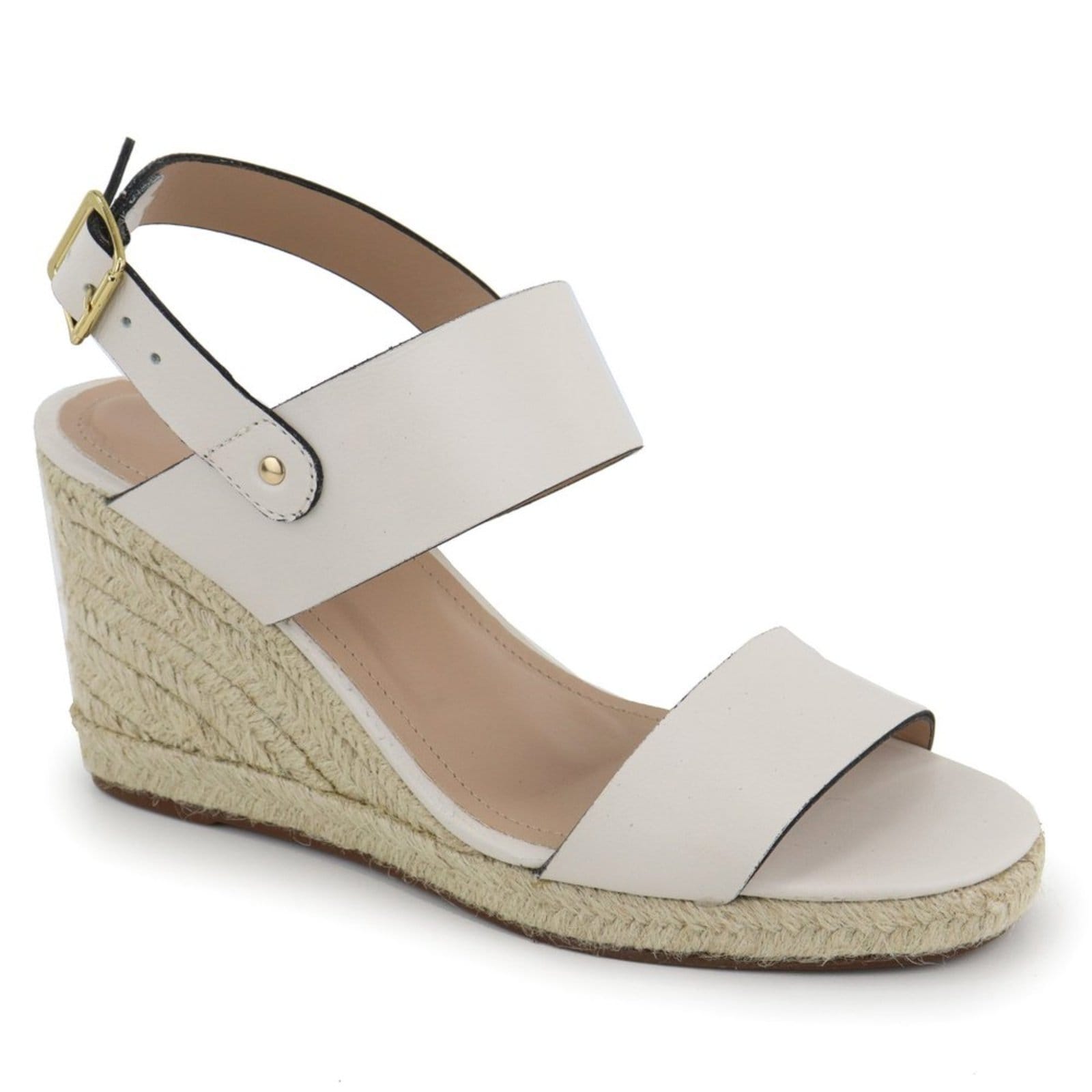 Vista 2 Sandália Anabela Feminina Em CouroMaria Paula Tiras Largas Cordas Off White MARIA PAULA off-white white