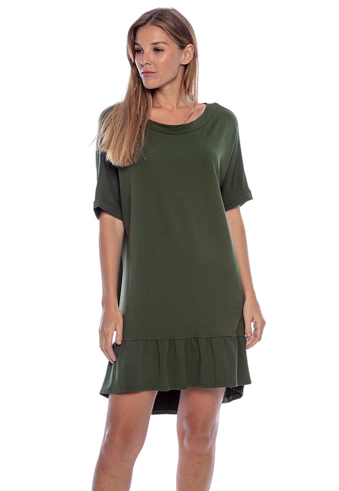 Vestido Curto Amplo Babados Amazonia Vital Musgo