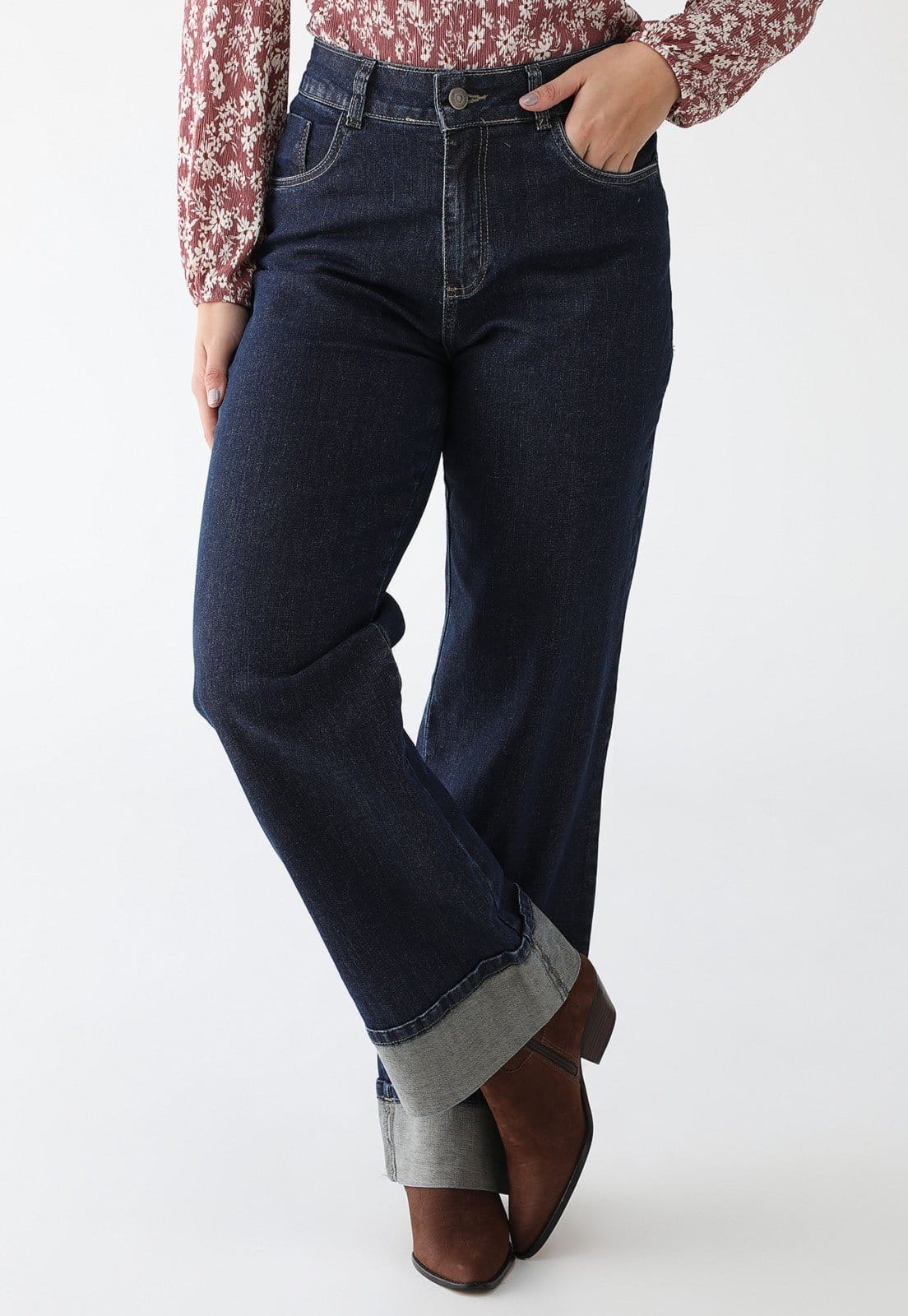 Vista principal Calça Jeans Sawary Wide Leg Barra Sawary azul