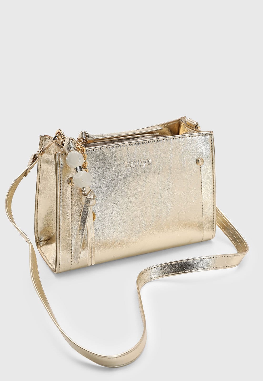 Vista 2 Bolsa Feminina Anacapri Média Metalizada Dourada Anacapri dourado