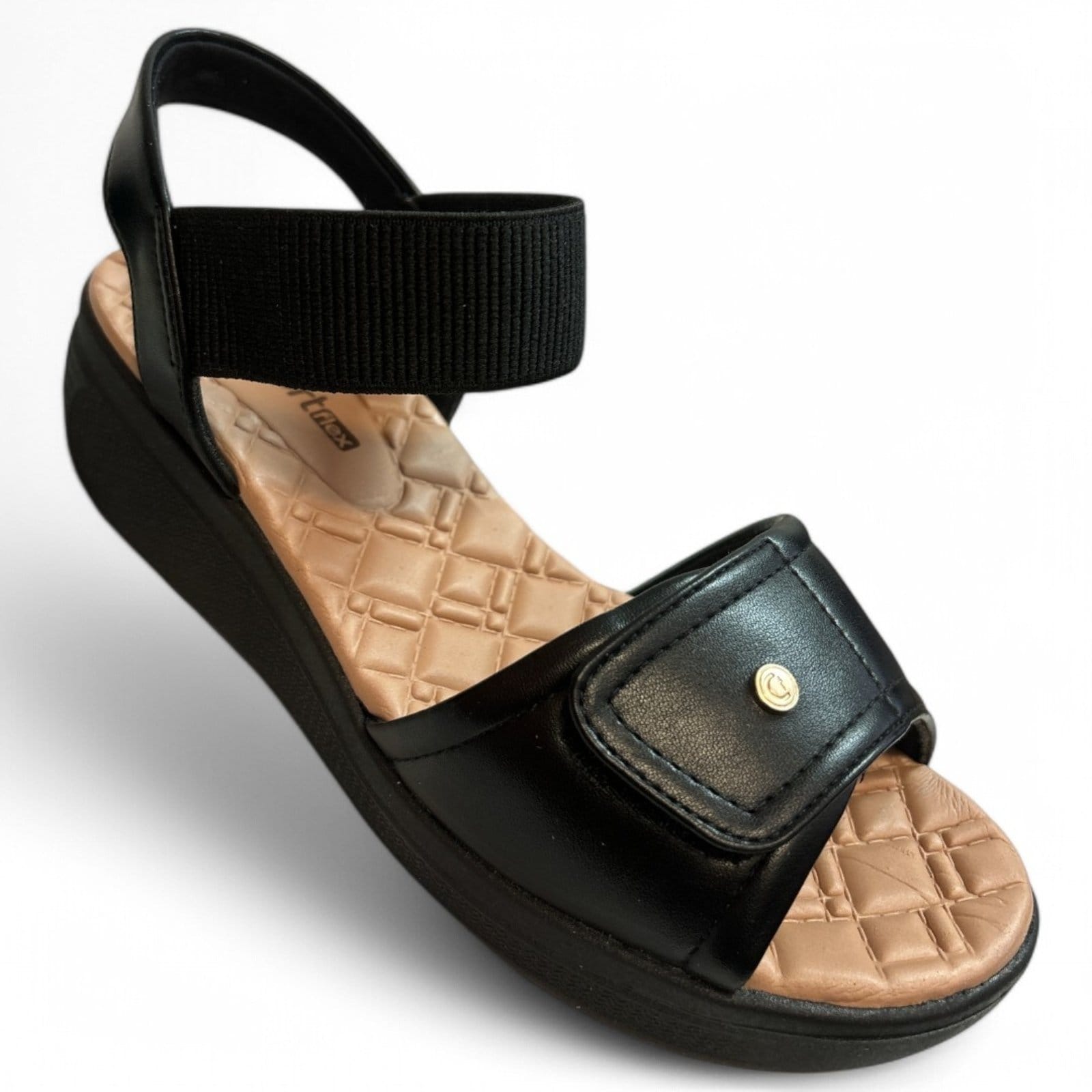 Vista 2 Sandália Feminina Plataforma Elástico Preta Comfortflex 2486403-2 Comfortflex preto