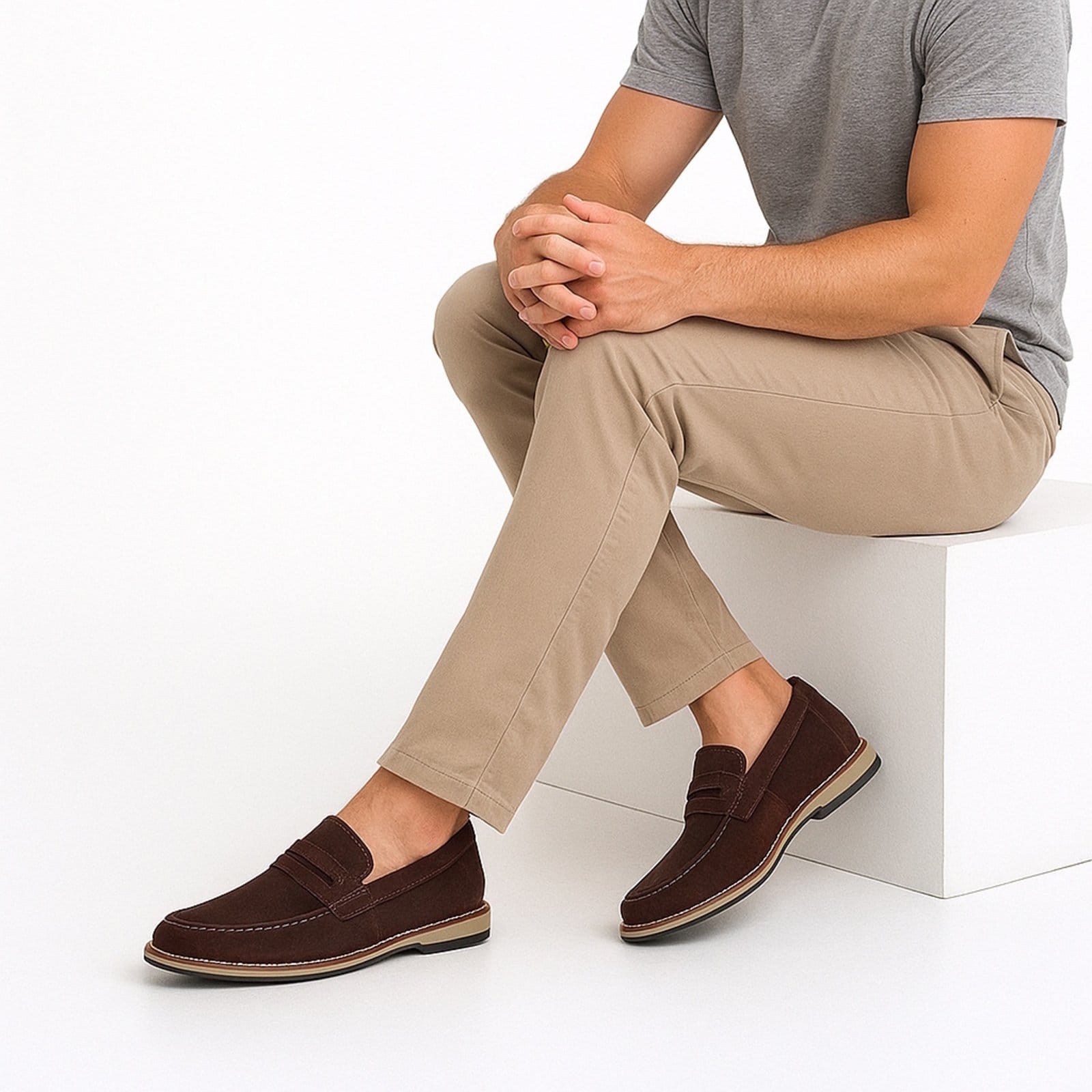 Vista 2 Sapato Masculino Casual Social Oxford Loafter Casamento Premium Camurça Café Yes Basic marrom