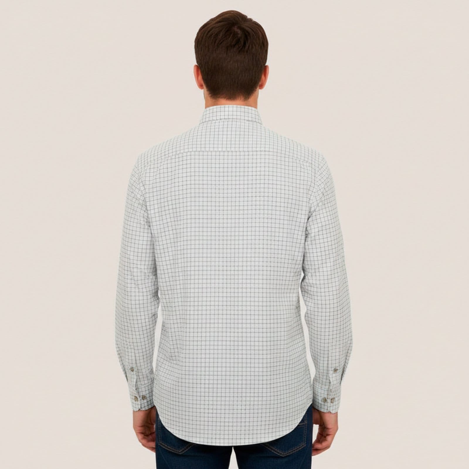 Vista 2 Camisa Dudalina Slim Oxford Xadrez Ou26 Masculino Dudalina branco