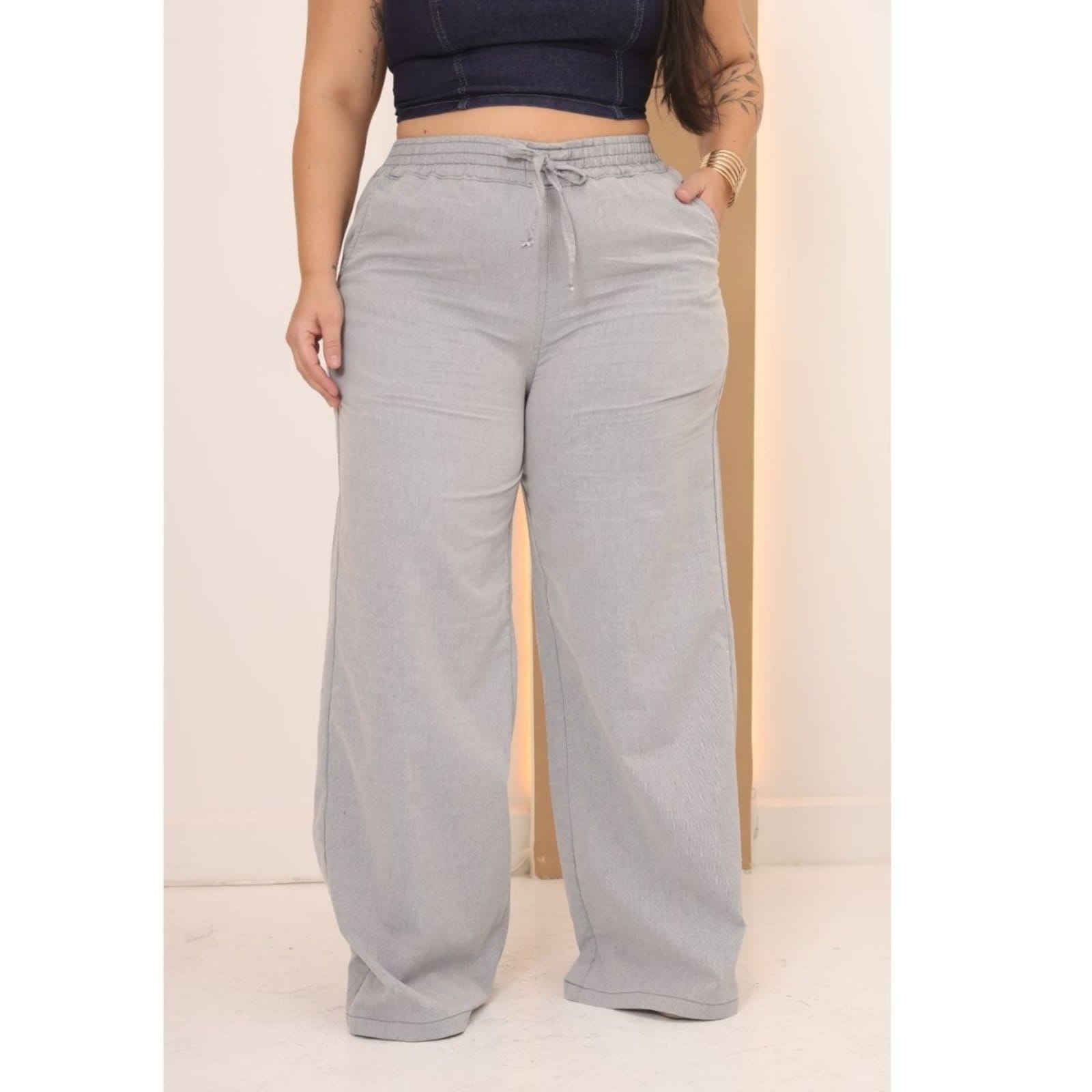 Calça Pantalona Alleppo Jeans Plus Size Jasmine com Elástico na Cintura