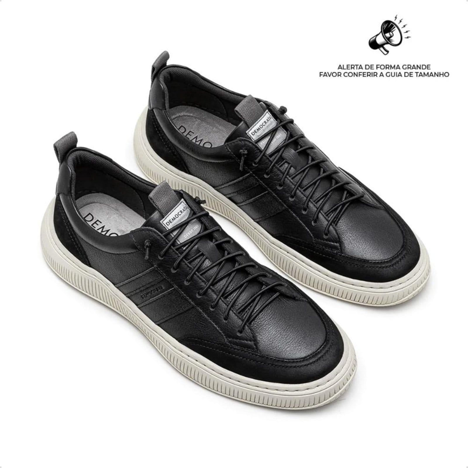 Vista 2 Tênis de Couro Democrata Masculino Denim Vibe 625101 Preto DEMOCRATA preto denim