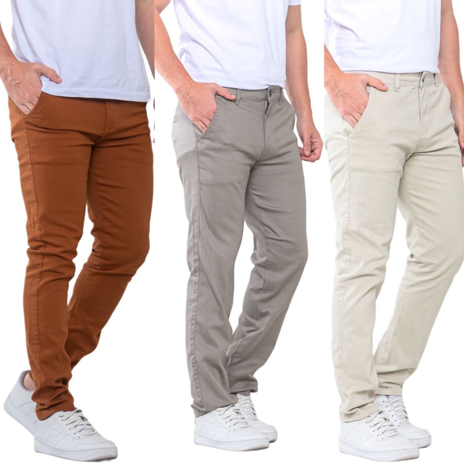 Kit 3 Calças Sarja Masculina KOVALI Skinny Casual Premium Confortável com Elastano