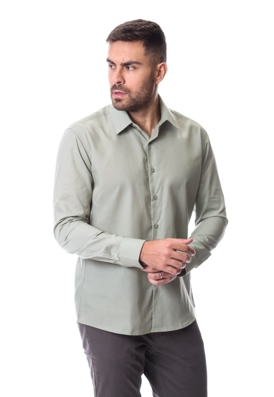 Vista 2 Kit 3 Camisas Social Masculina Manga Longa Crocker Preta e Verde - 50077 Crocker azul