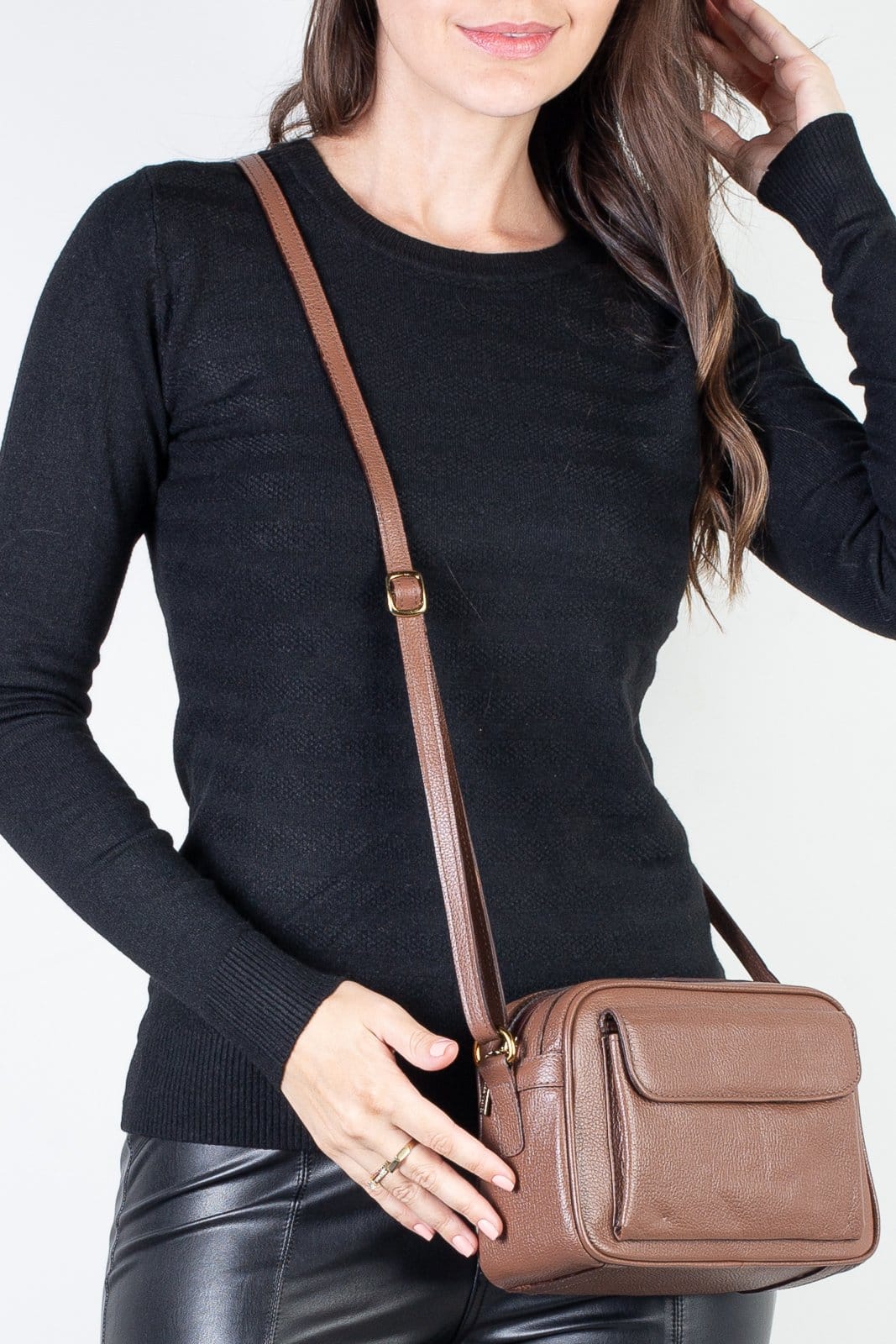 Vista 2 Bolsa Andrea Vinci quadrada pequena de couro liso Dana - Whisky Andrea Vinci vermelho