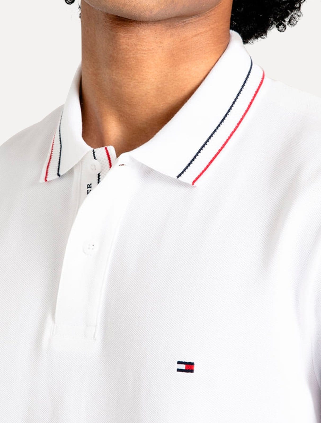 Vista 2 Polo Tommy Hilfiger Masculina Regular Placket Interest Branca Tommy Hilfiger branco