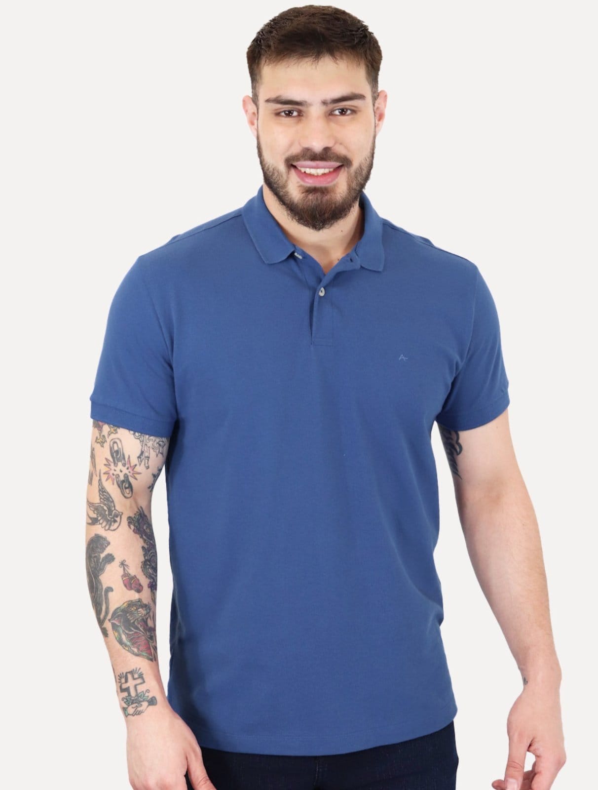 Vista principal Polo Aramis Masculina Basic Piquet Mono Royal Aramis azul