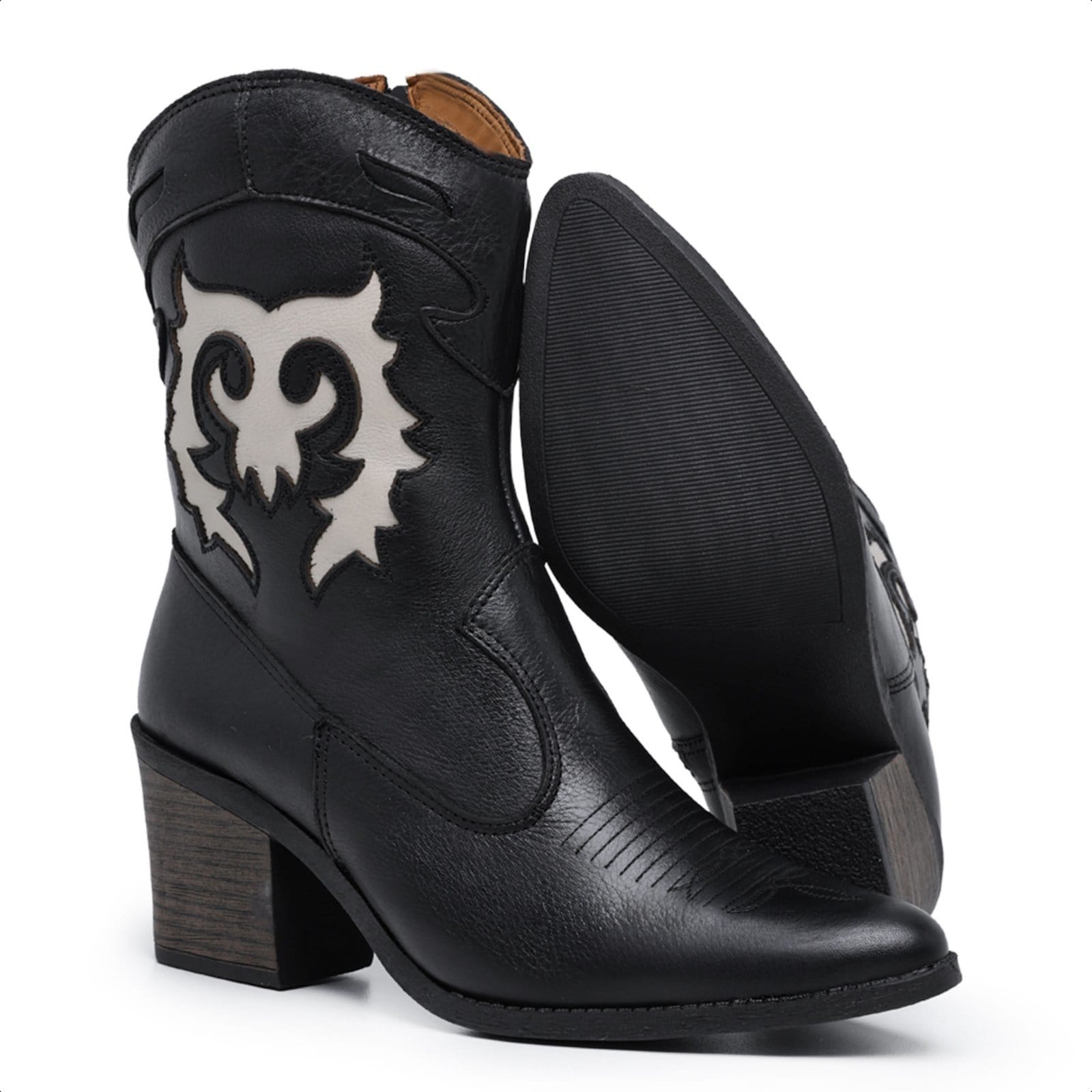 Vista 2 Bota Western Texana Bordada Confort Couro Legítimo com bordado na lateral Mod.3002 Mister Couros preto