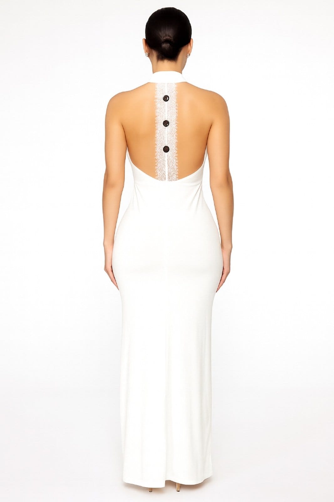 Vista 2 Vestido Longo Frente Única com Fenda em Renda Artesanal Summer Body branco