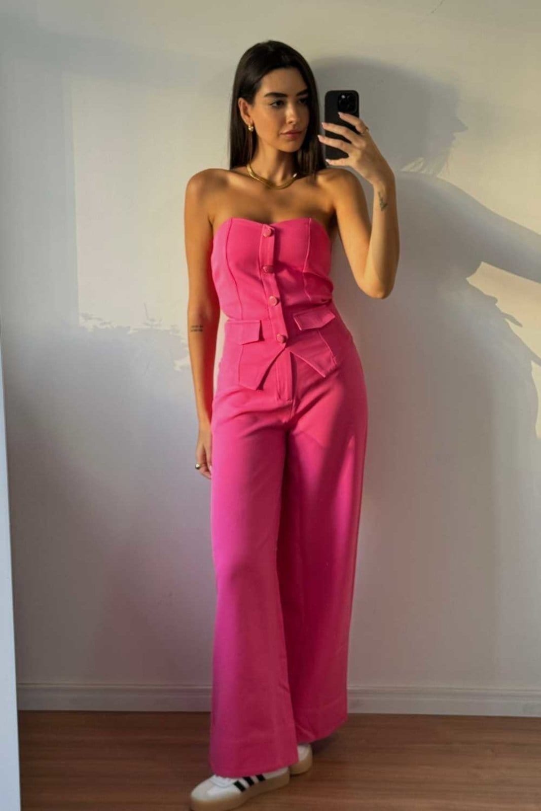 Vista 2 Calça Vanibele Pantalona Chiclete Vanibele rosa