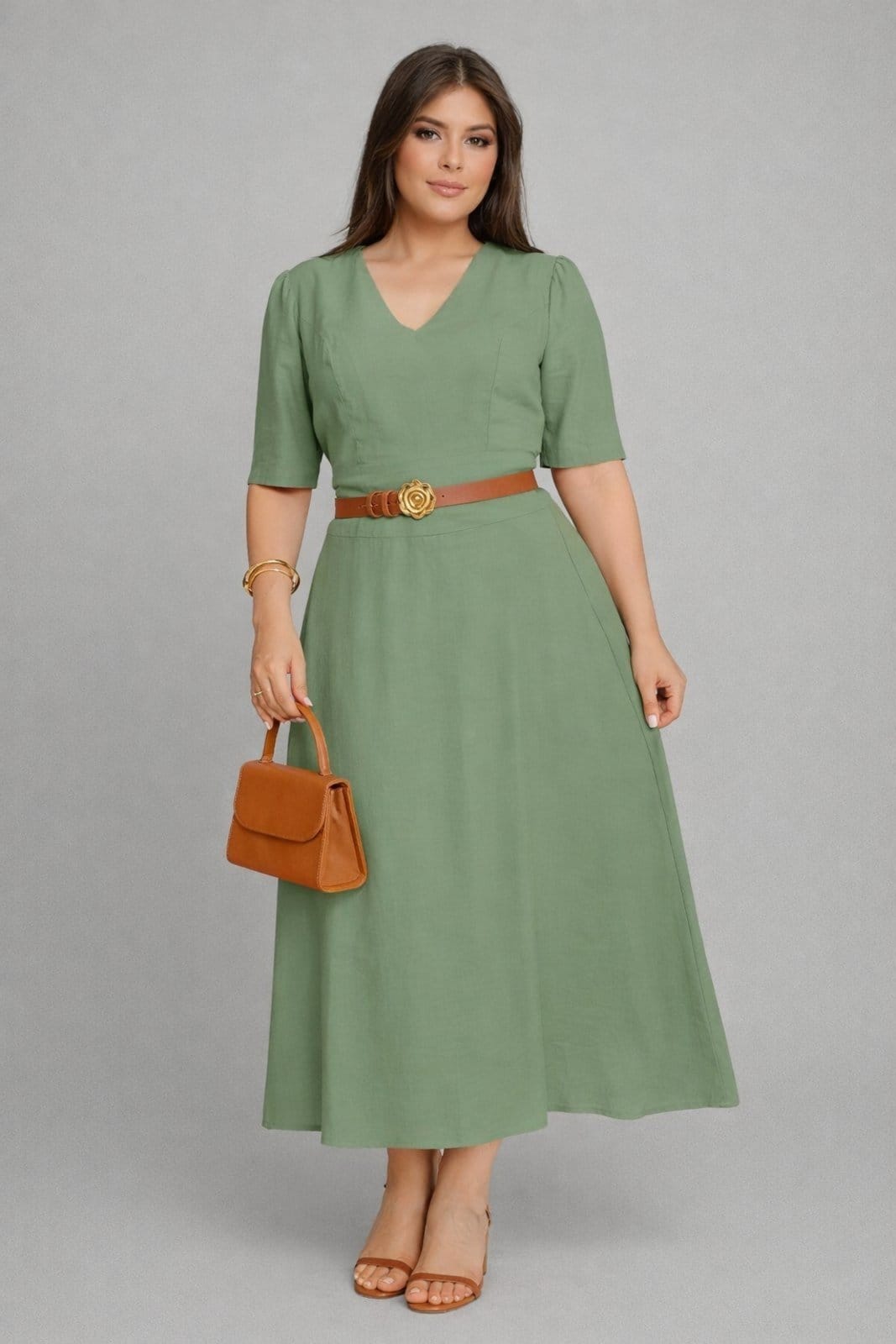 Vestido Midi D Bell Outlet Fashion Gola V Com Cinto