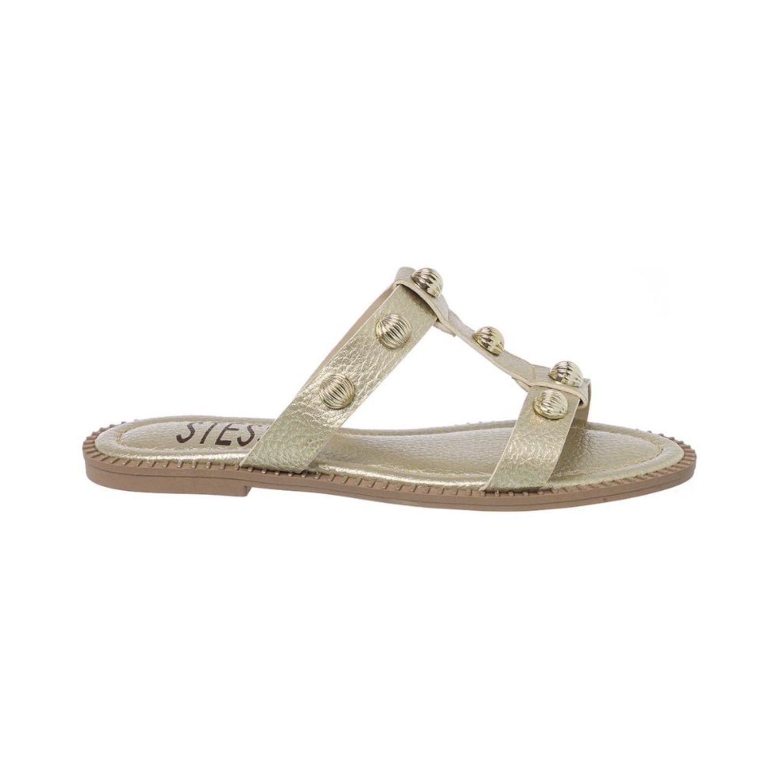 Vista 2 Sandália Rasteirinha Feminina H Flat Básica Casual Rasteira Stessy Shoes dourado