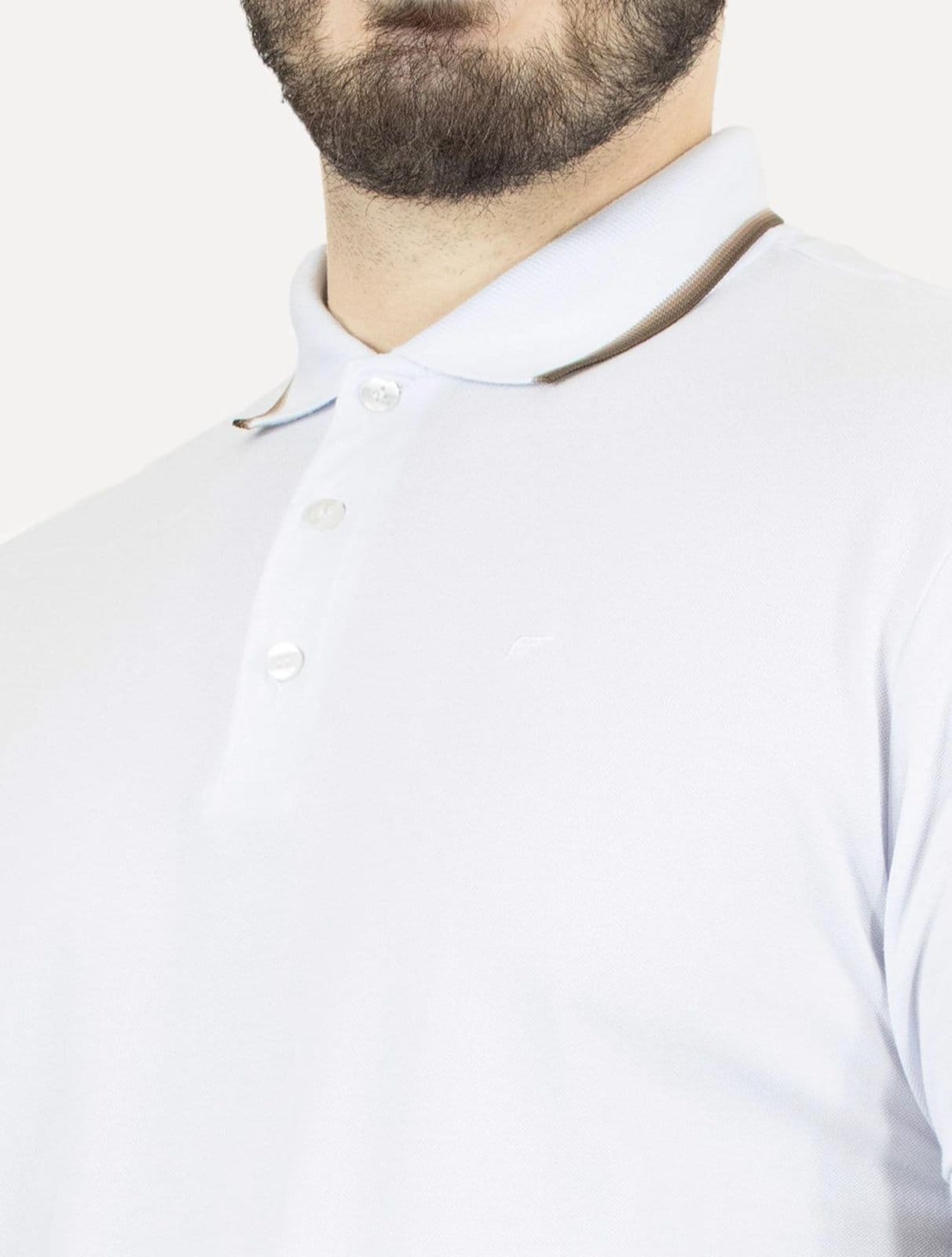Vista 2 Polo Ellus Masculina Piquet Classic Easa Friso Brown Branca Ellus branco brown