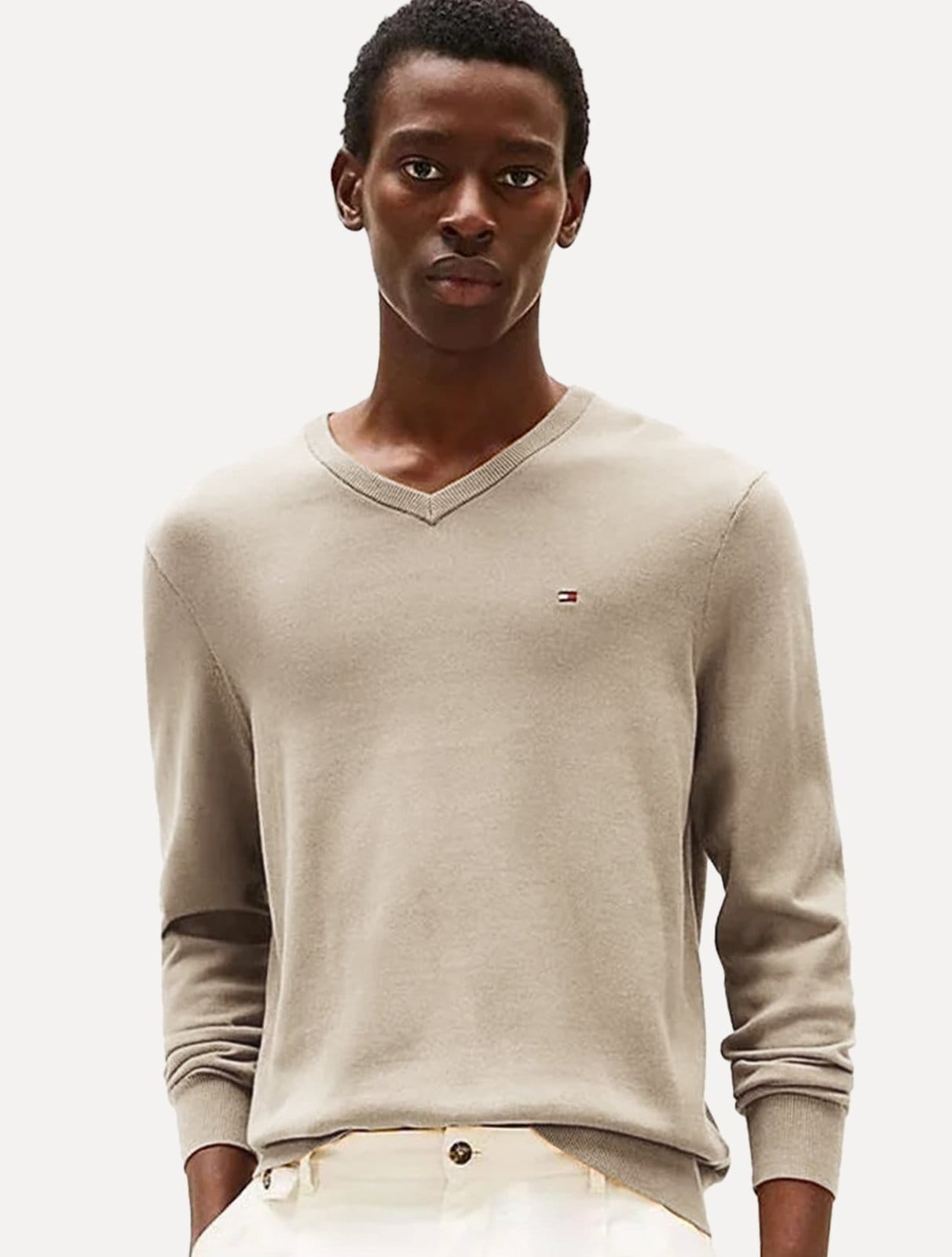 Suéter Tommy Hilfiger Masculino Signature V-Neck Areia