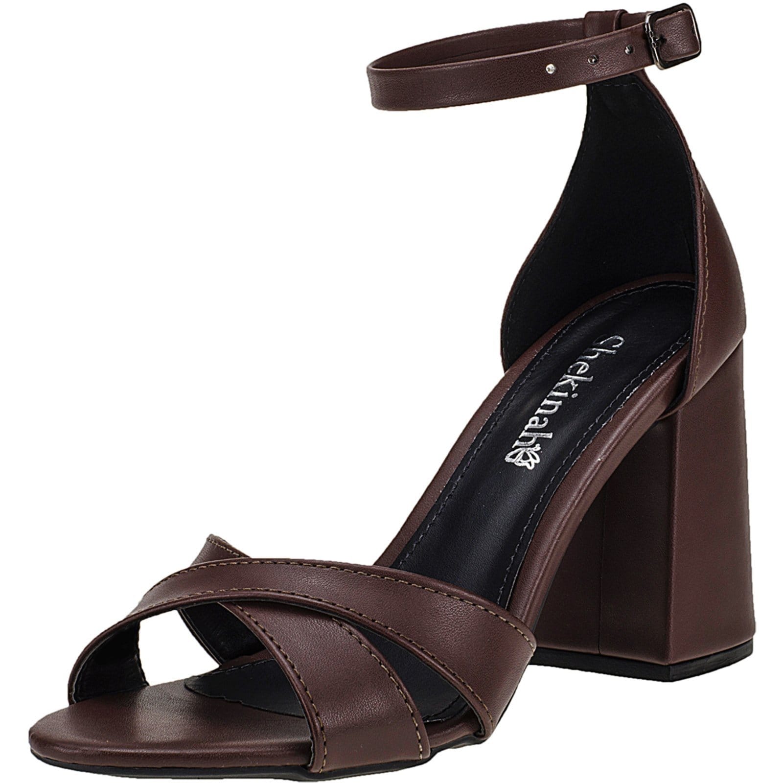 Sandália Feminina Salto Alto Grosso Shekinah Tiras Cruzadas Saltinho Bloco Tendência