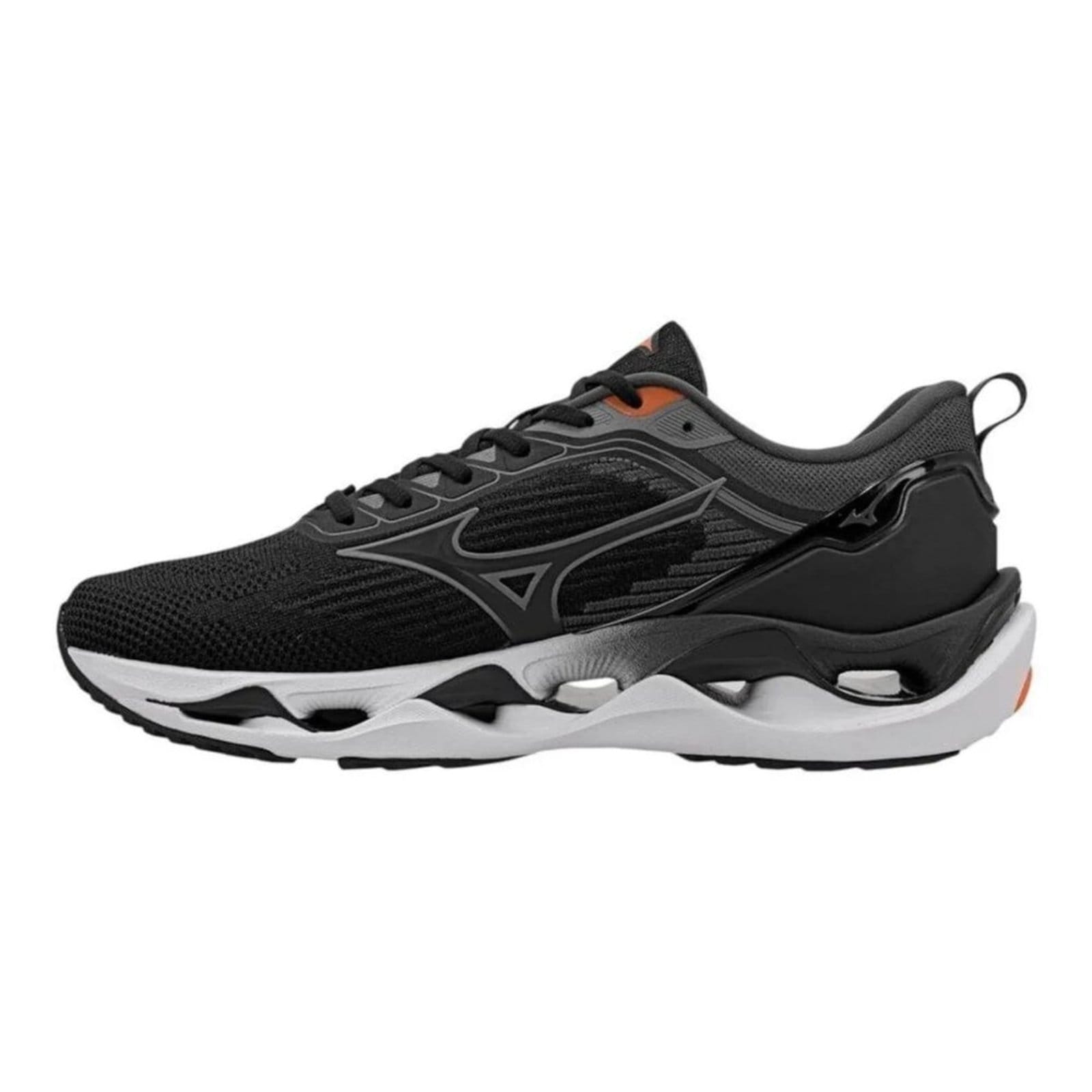 Vista 2 Tênis Mizuno Wave Stratos 3 - Masculino Laranja Mizuno preto