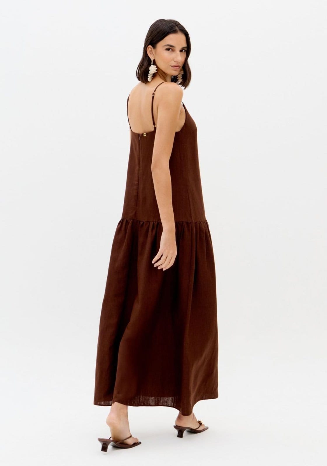 Vista 2 Vestido Longo De Alças Com Linho Lança Perfume marrom