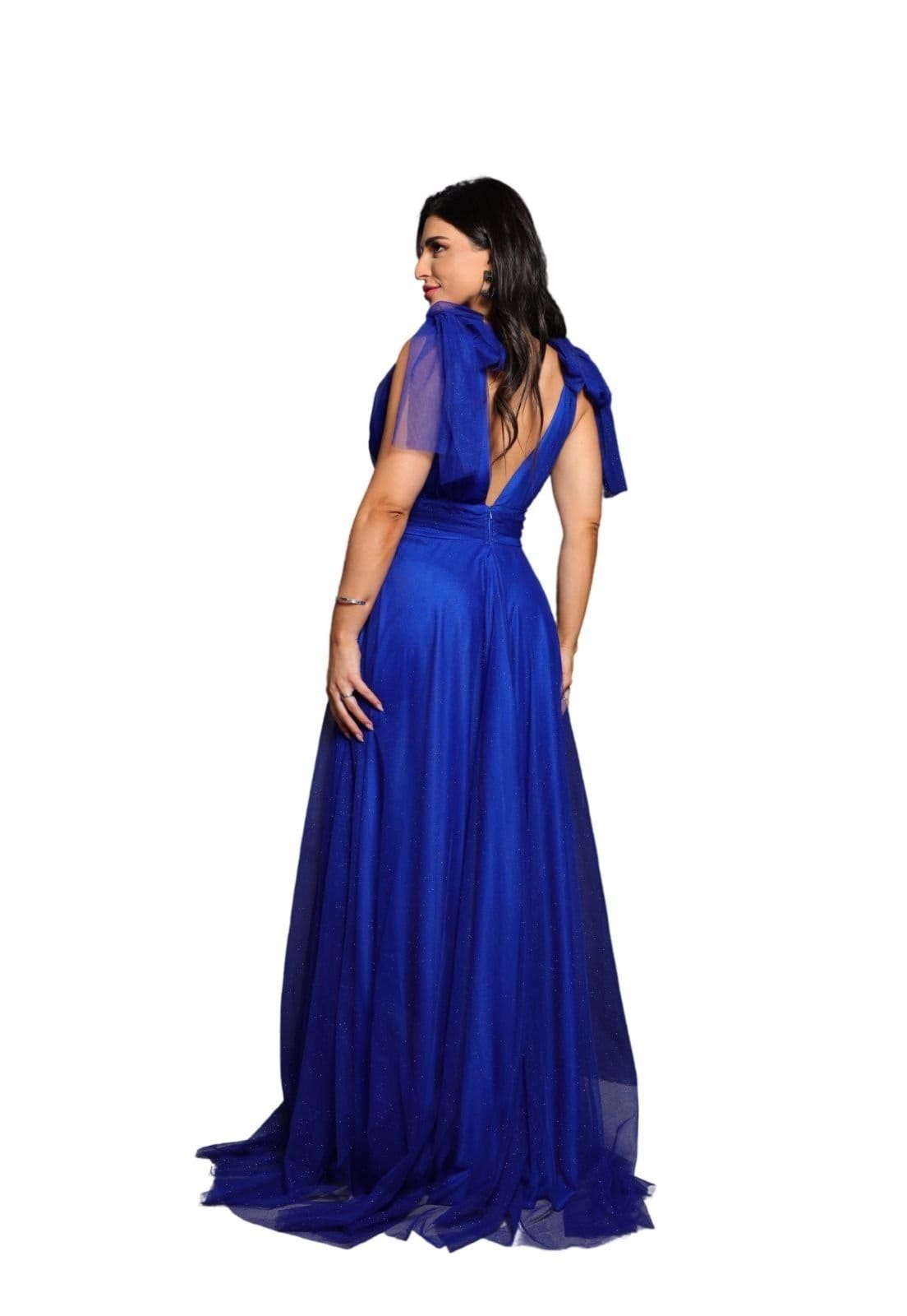 Vestido Longo de Festa Micro Tule com Brilho Madrinhas Decote em V Greice Bic - 2