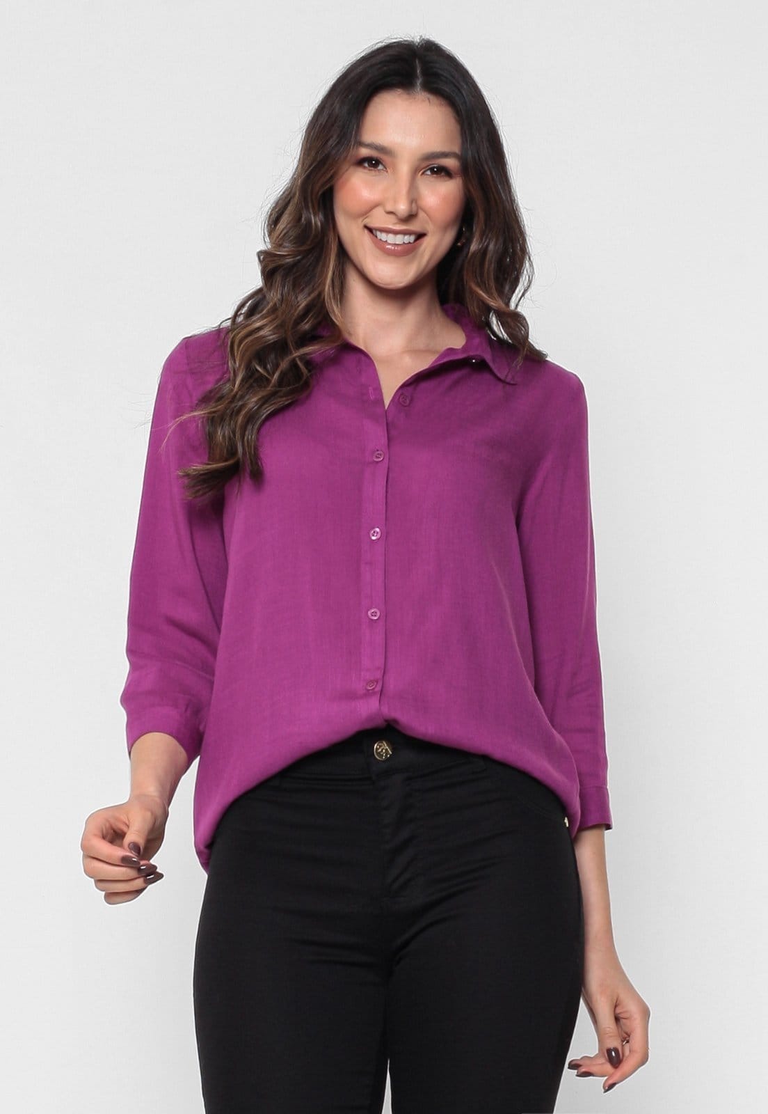 Vista principal Camisa Intens Manga 3/4 Viscolinho Magenta Intens roxo magenta