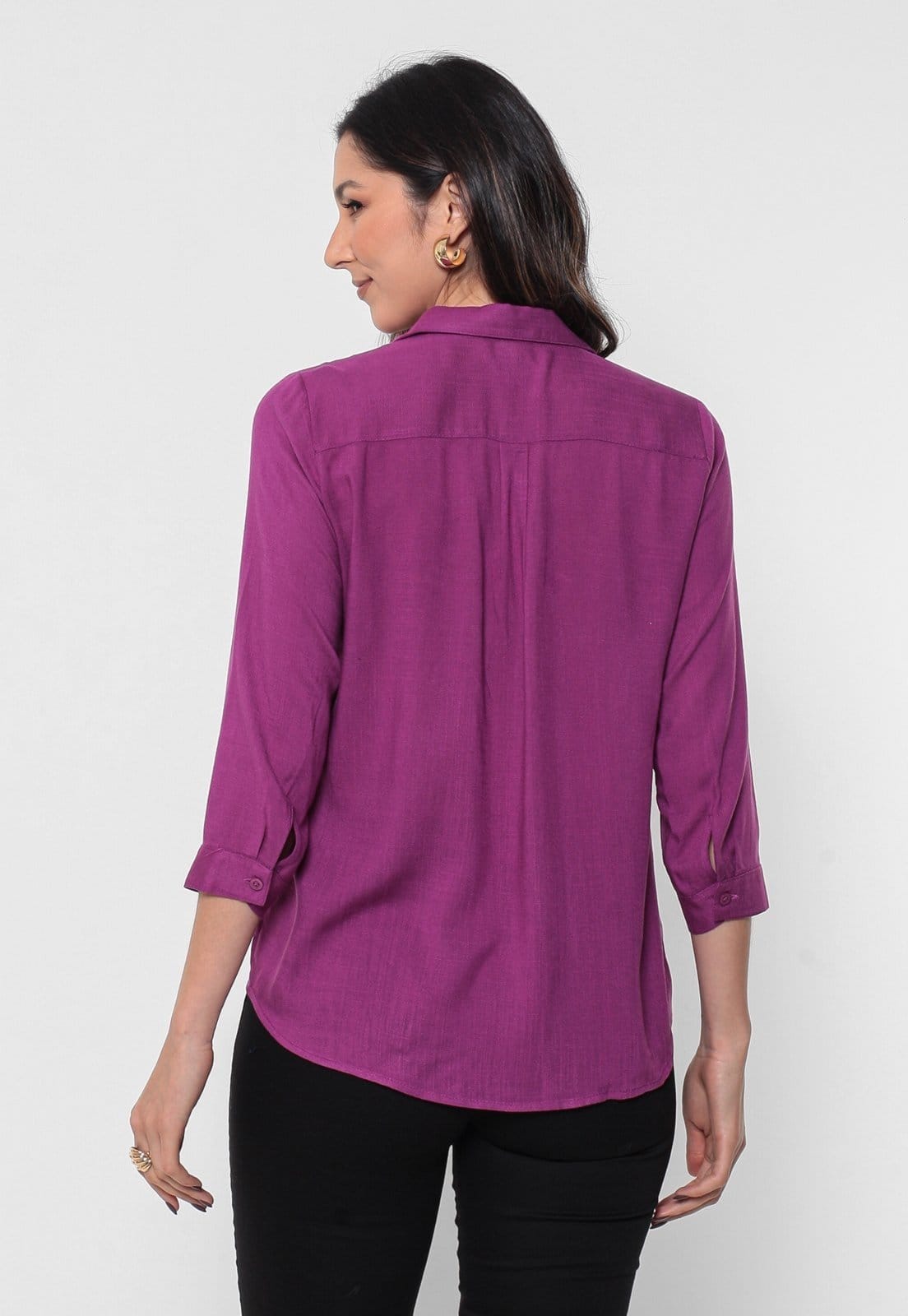 Vista 2 Camisa Intens Manga 3/4 Viscolinho Magenta Intens roxo magenta