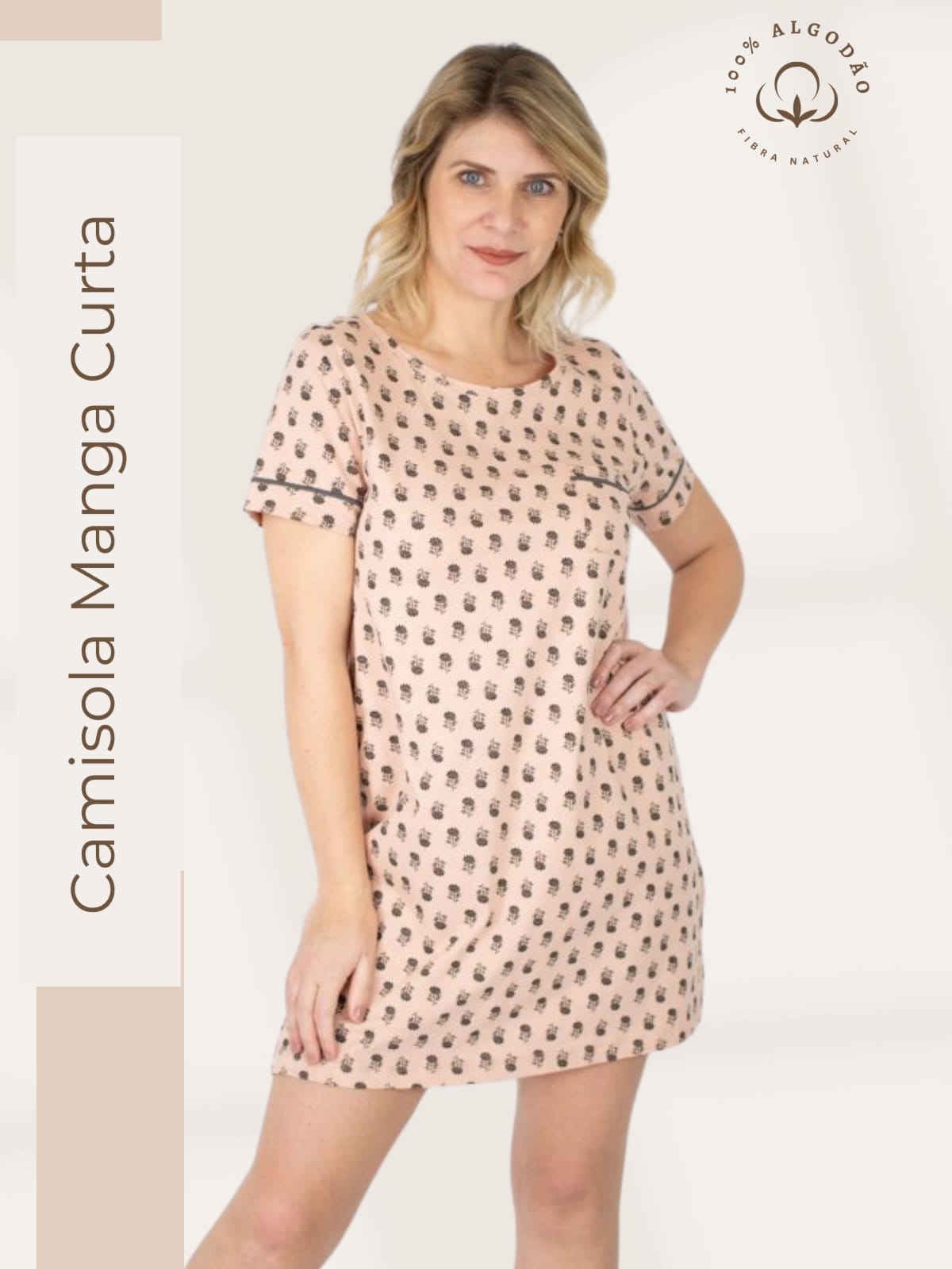 Camisola Algodão Feminina Manga Curta Verão Adulto Floral