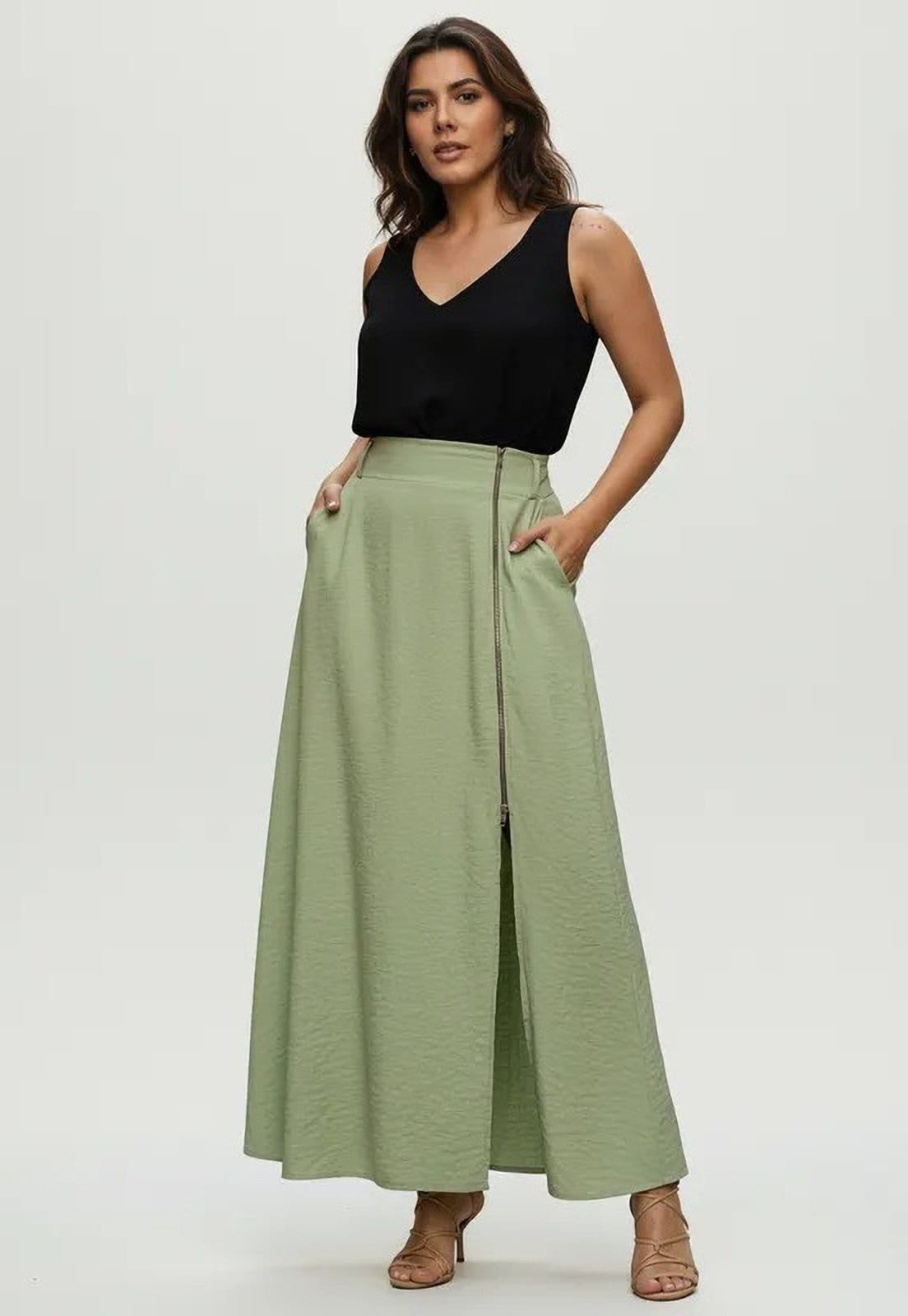 Saia Cabanafree Midi com Zíper Menta