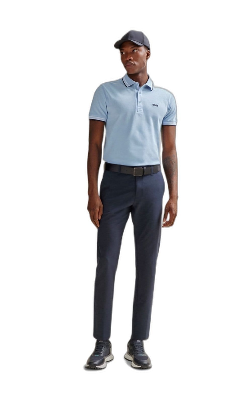 Vista 2 Polo de algodão com detalhes de logo contrastante Boss azul