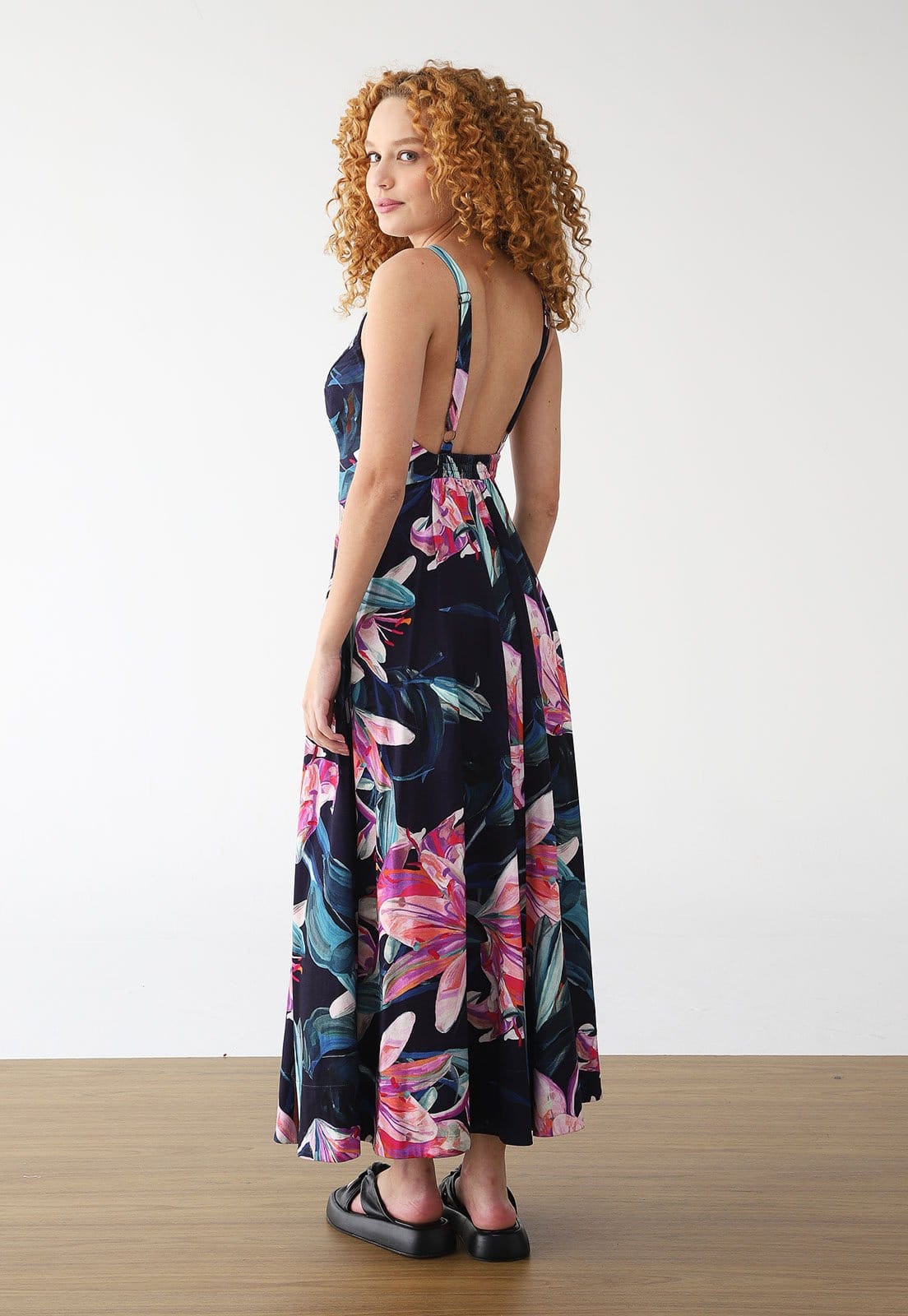 Vista 2 Vestido FARM Midi Cropped Lilia Azul-Marinho FARM azul marinho