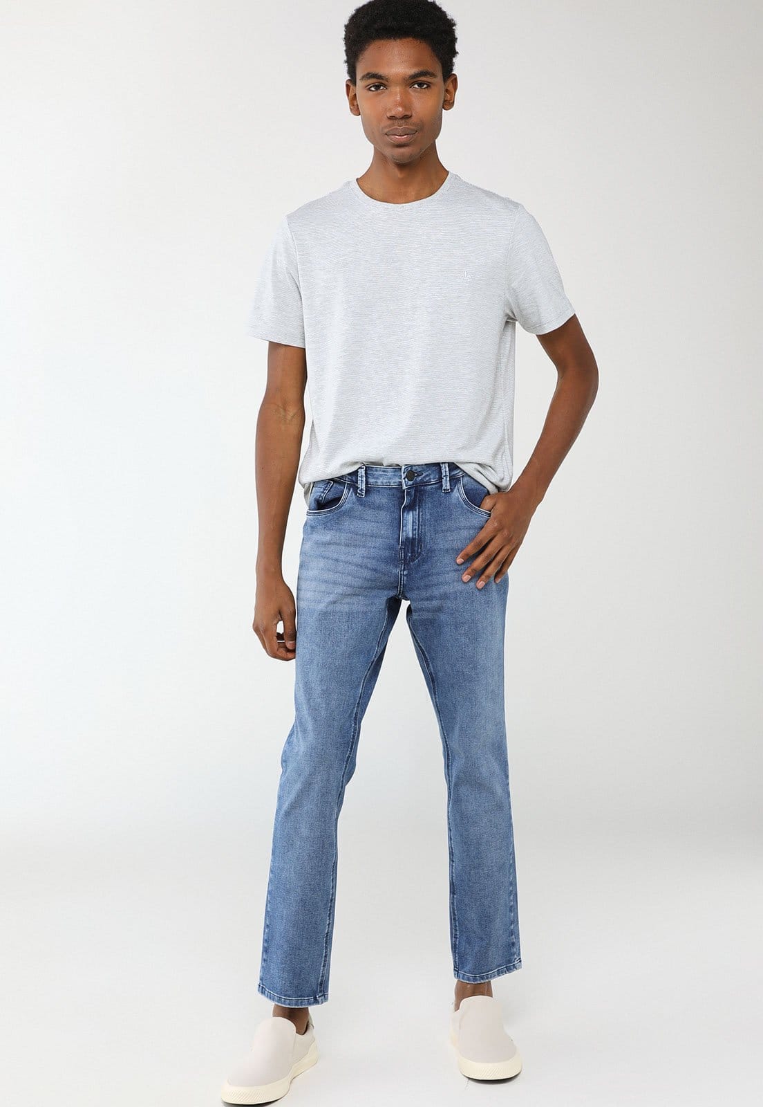 Vista 2 Calça Jeans Masculina Dudalina Slim Bi-elástico Média Dudalina azul